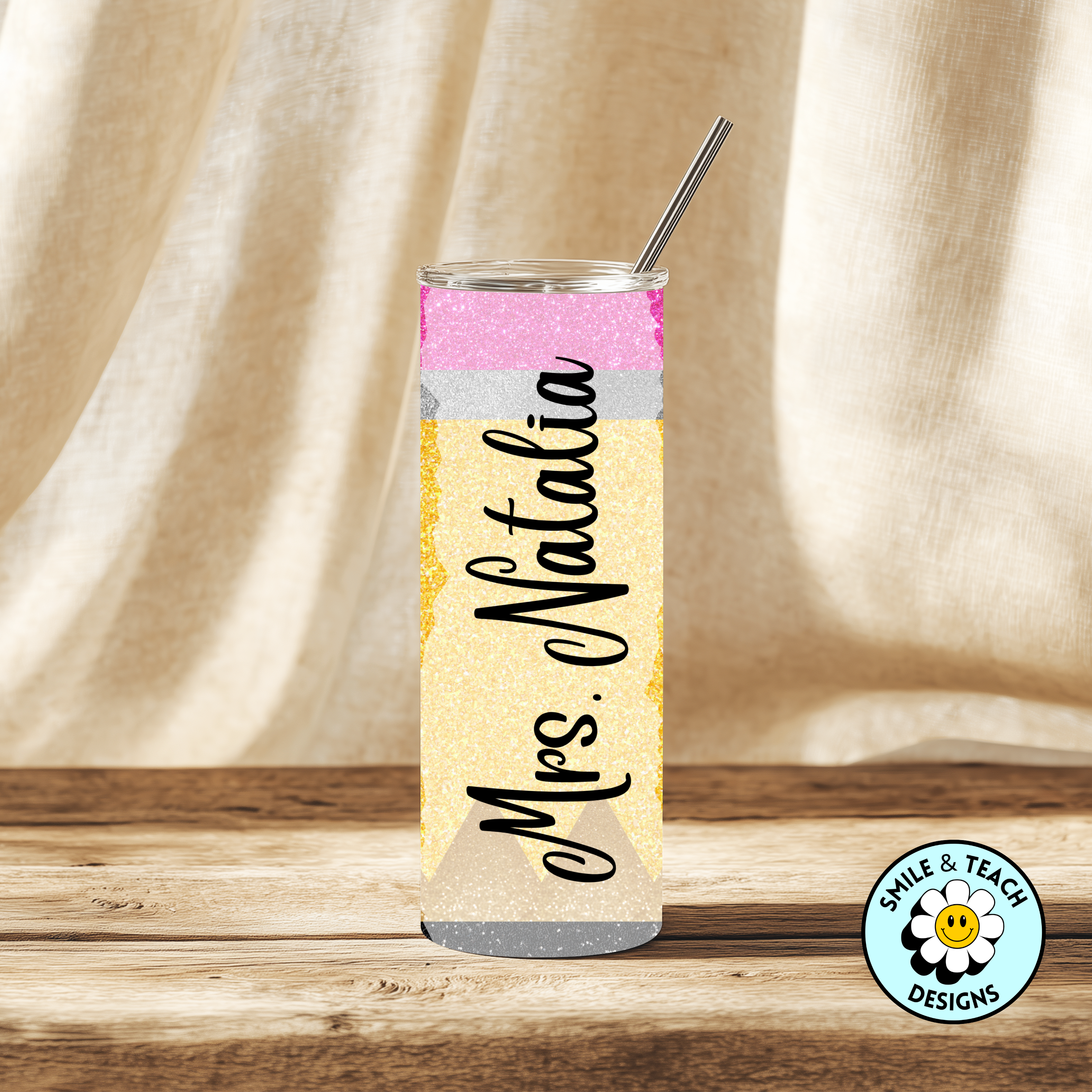 ✏️ Personalized Pencil Skinny Tumbler | 20 oz Teacher-Themed Stainless Steel Cup