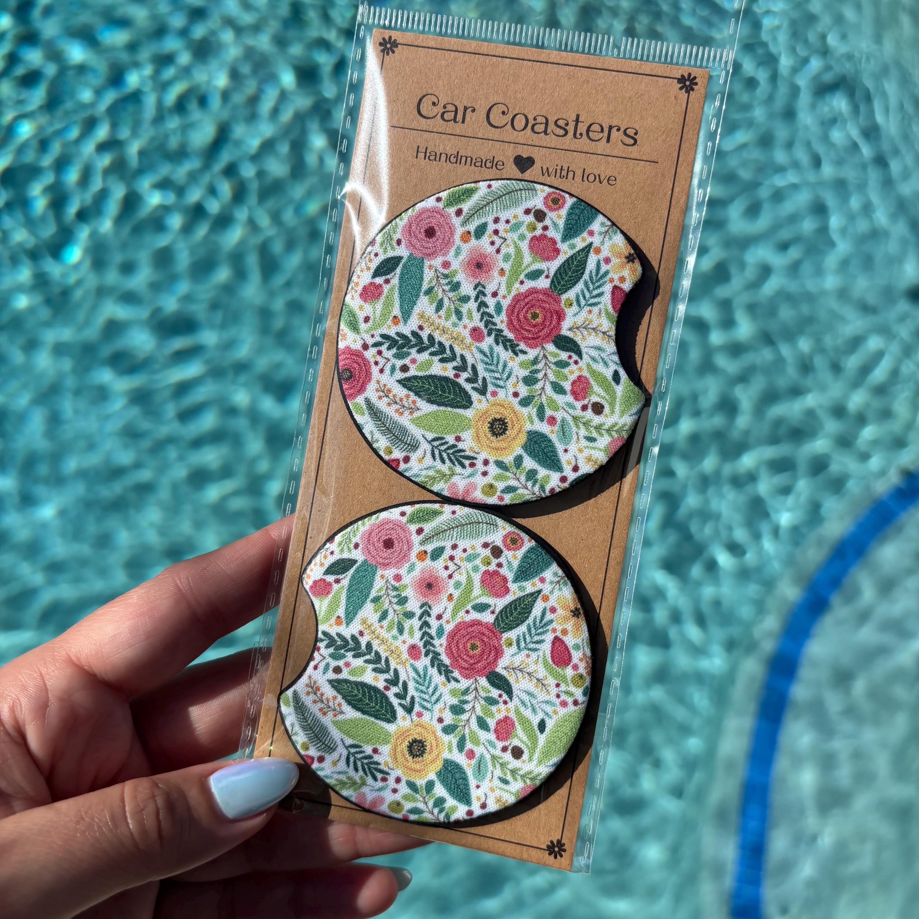 Red & Yellow Rose Car Coasters – Floral &  Absorbent Cup Holder Inserts for a Blooming Ride