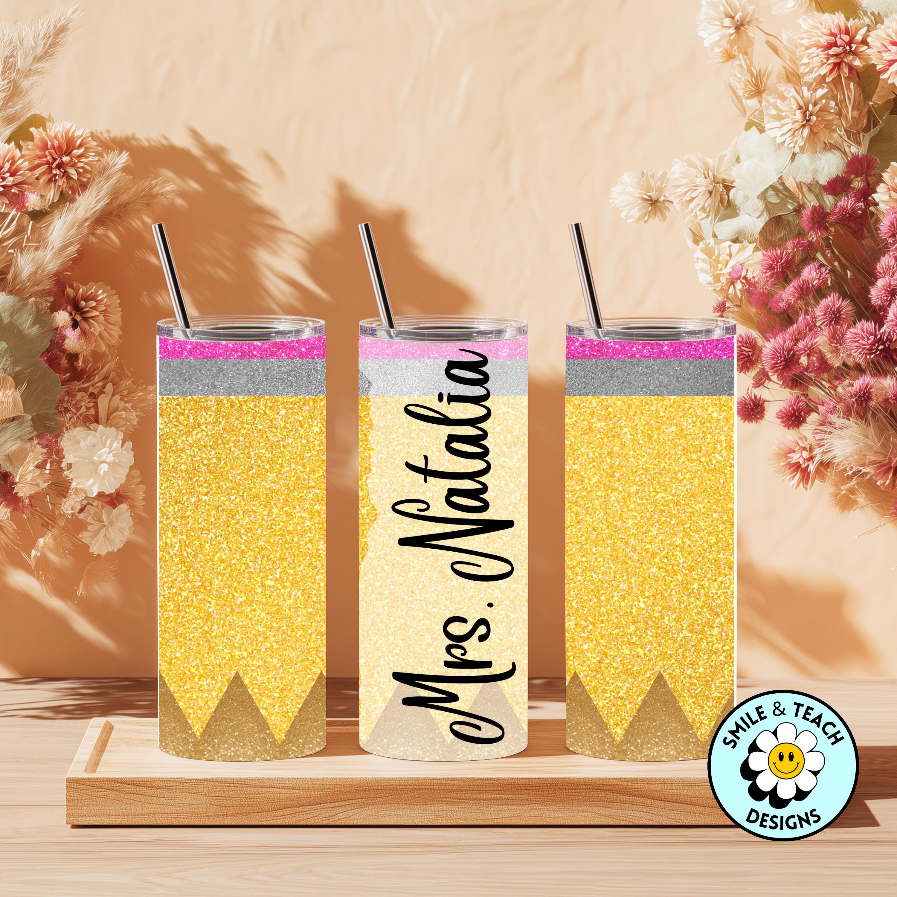 ✏️ Personalized Pencil Skinny Tumbler | 20 oz Teacher-Themed Stainless Steel Cup