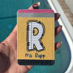 Personalized Teacher ID Badge Holder – Pencil & Notebook Design