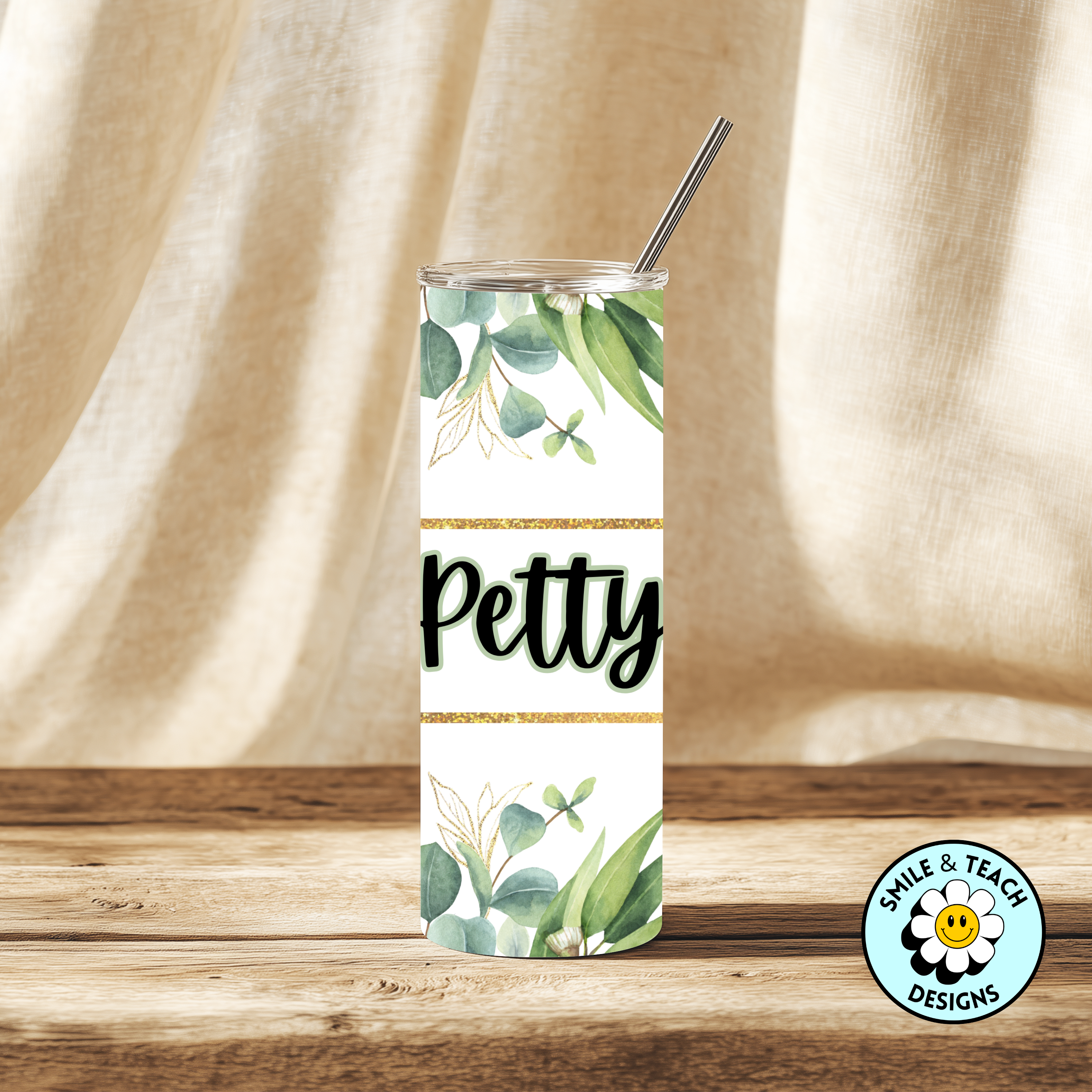 🌿 Personalized Greenery Name 20oz Skinny Tumbler – Insulated Stainless Steel