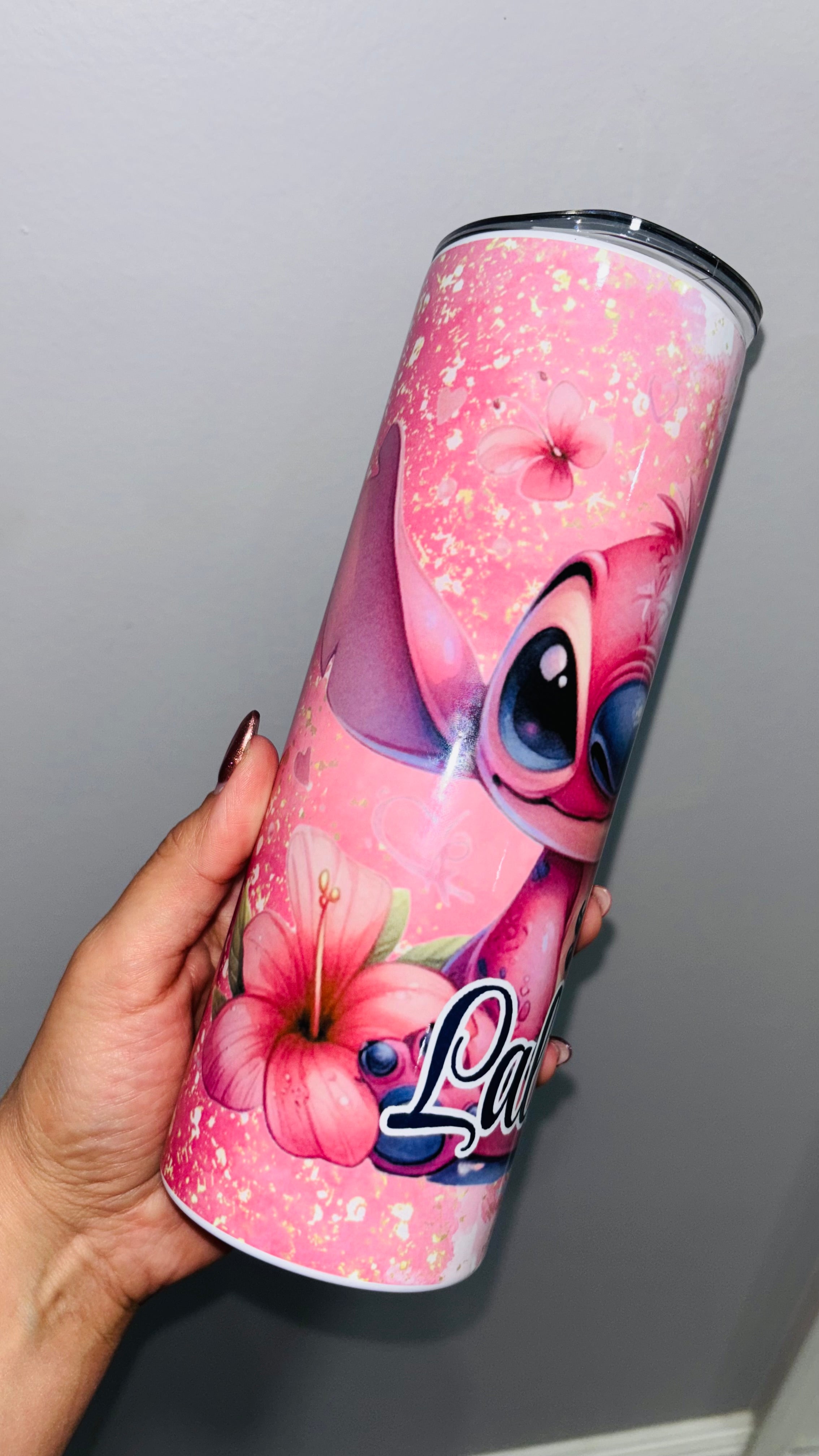 Personalized Pink Alien 20 oz Skinny Insulated Tumbler
