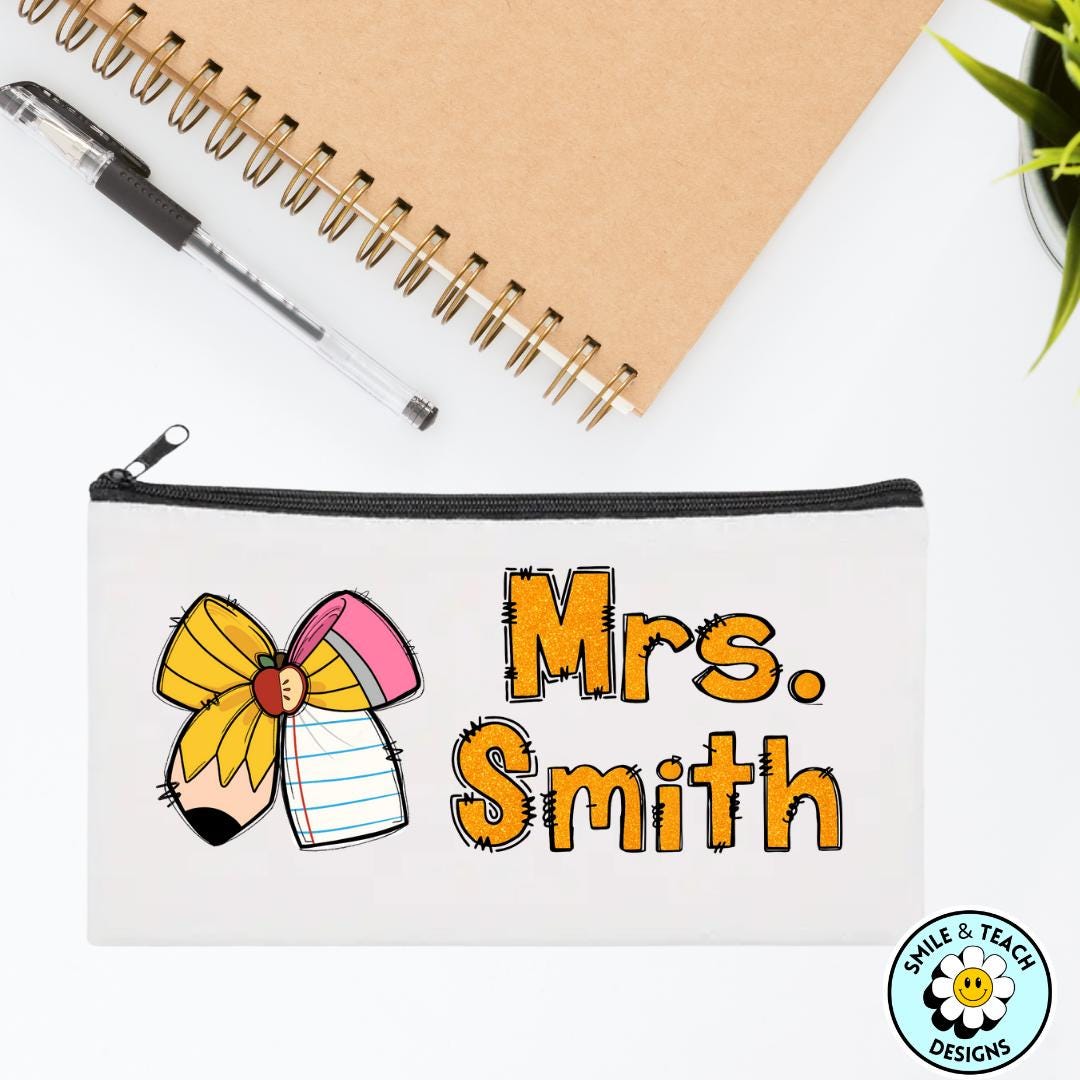 Personalized Teacher Pencil & Bow Zipper Pouch – Cute & Practical Gift