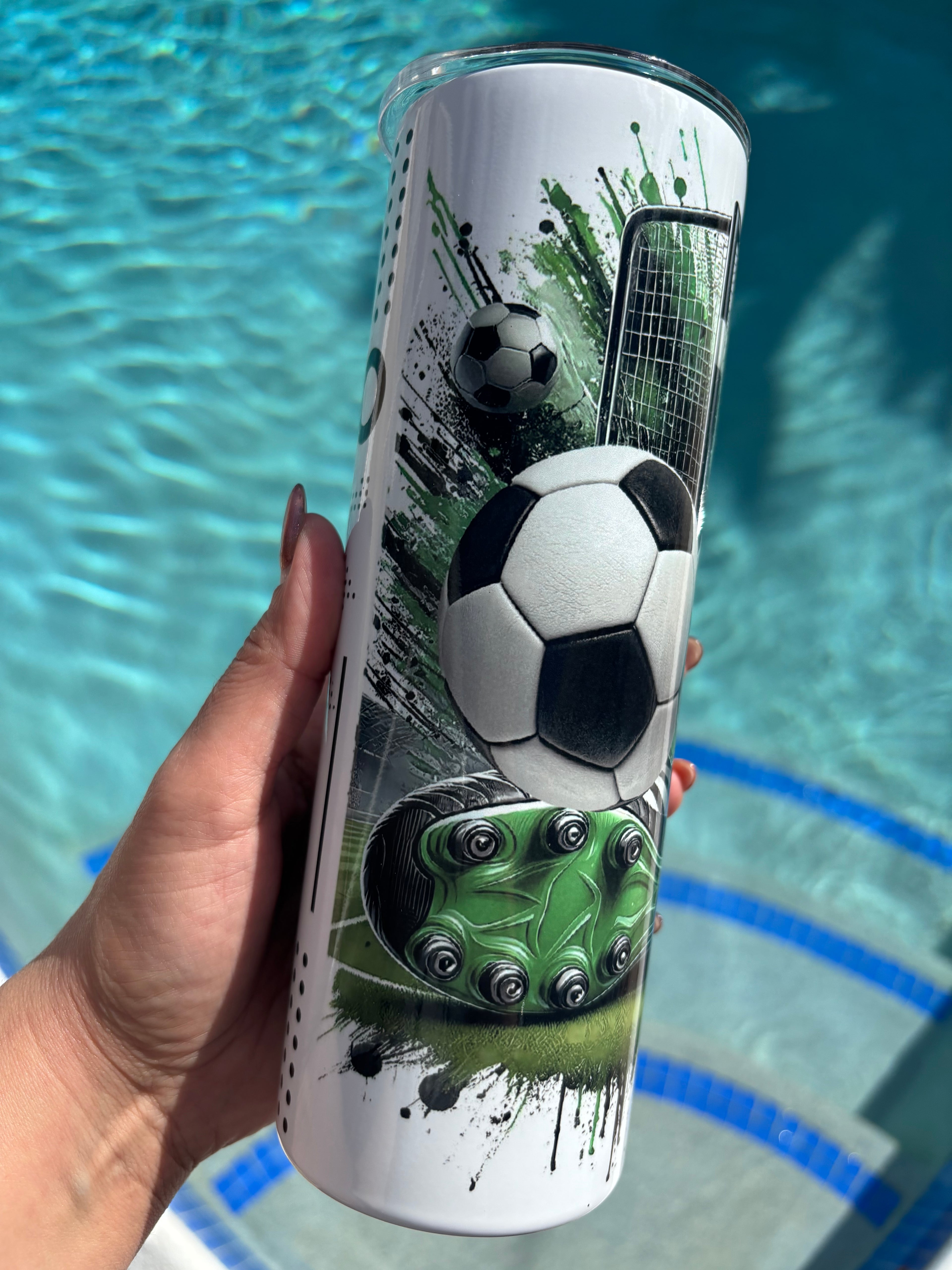 ⚽ Personalized Soccer Tumbler – 20 oz Skinny