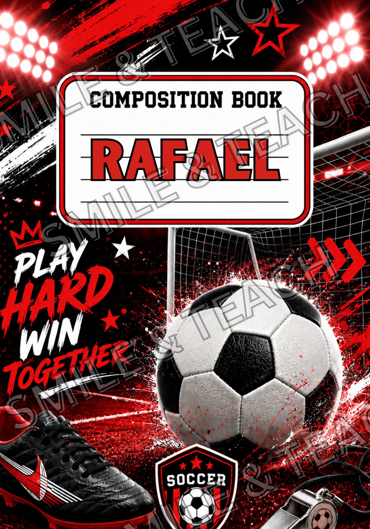 Red Soccer Personalized Composition Notebook