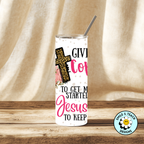 ✝️☕ “Give Me Coffee to Get Me Started, Jesus to Keep Me Going” Skinny Tumbler – 20 oz