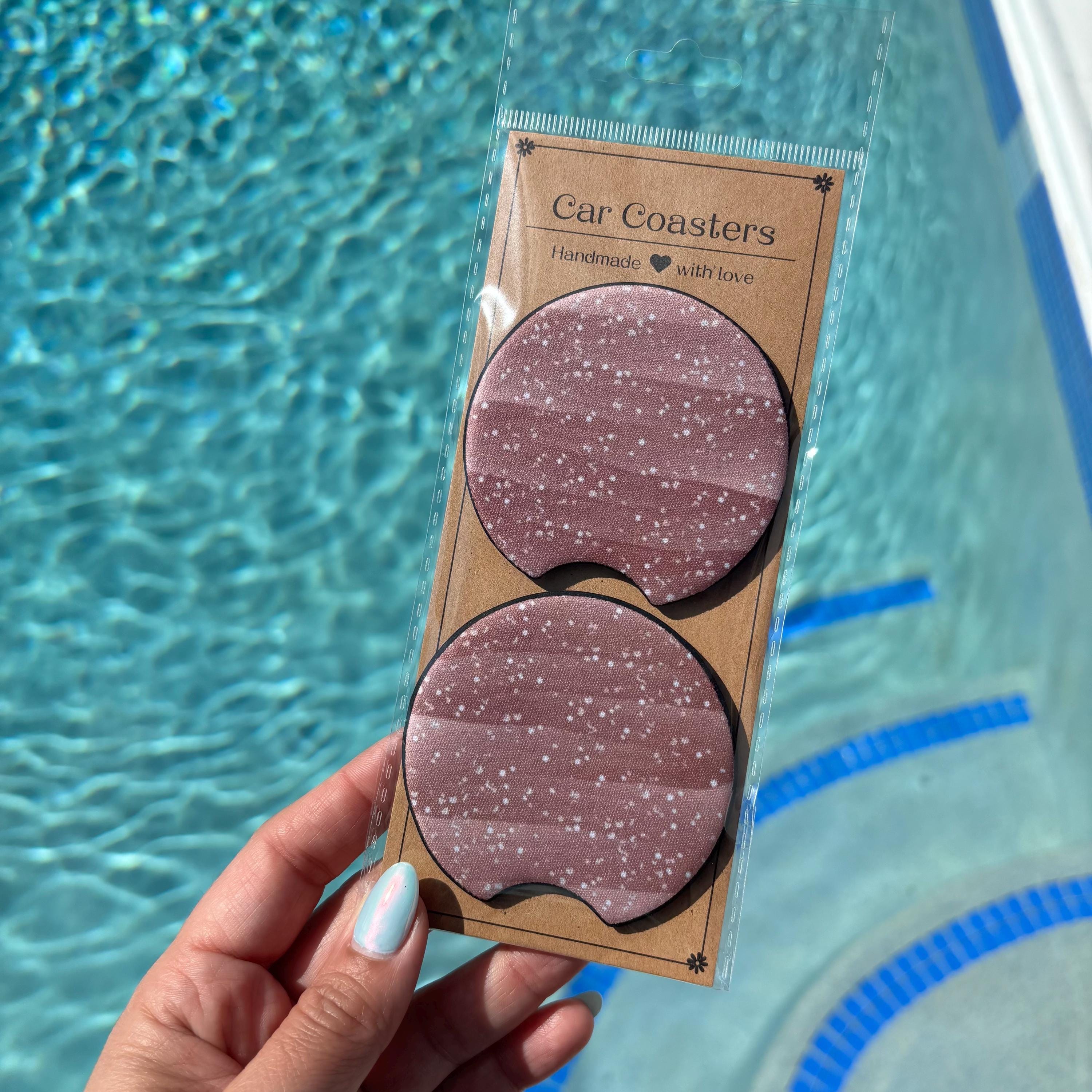 Rustic Rose Sparkle Car Coasters – Elegant & Absorbent Cup Holder Inserts