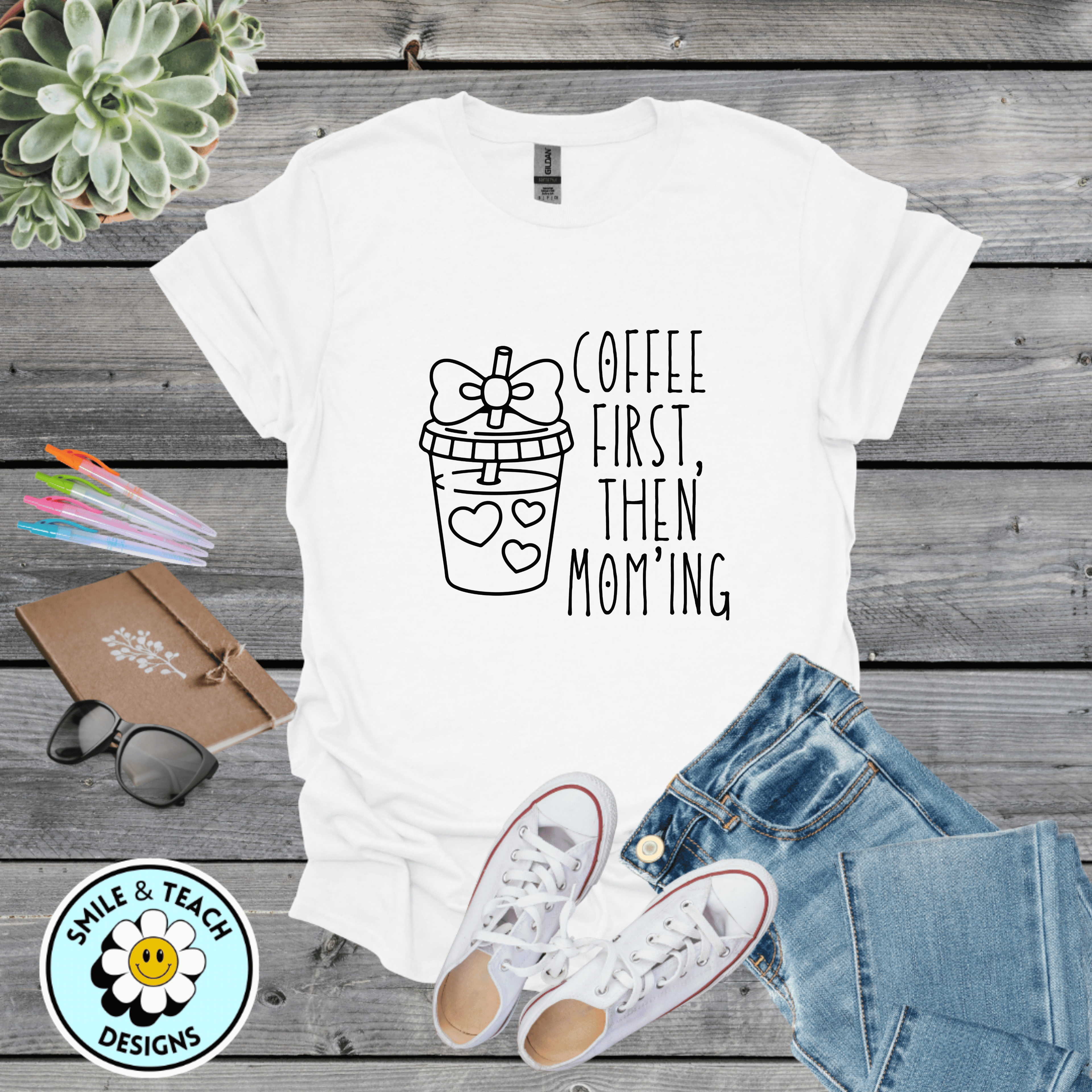 Coffee First, Then Mom’ing Graphic Tee | Funny Mom Shirt | Cute Coffee Lover T-Shirt | Motherhood Humor Tee