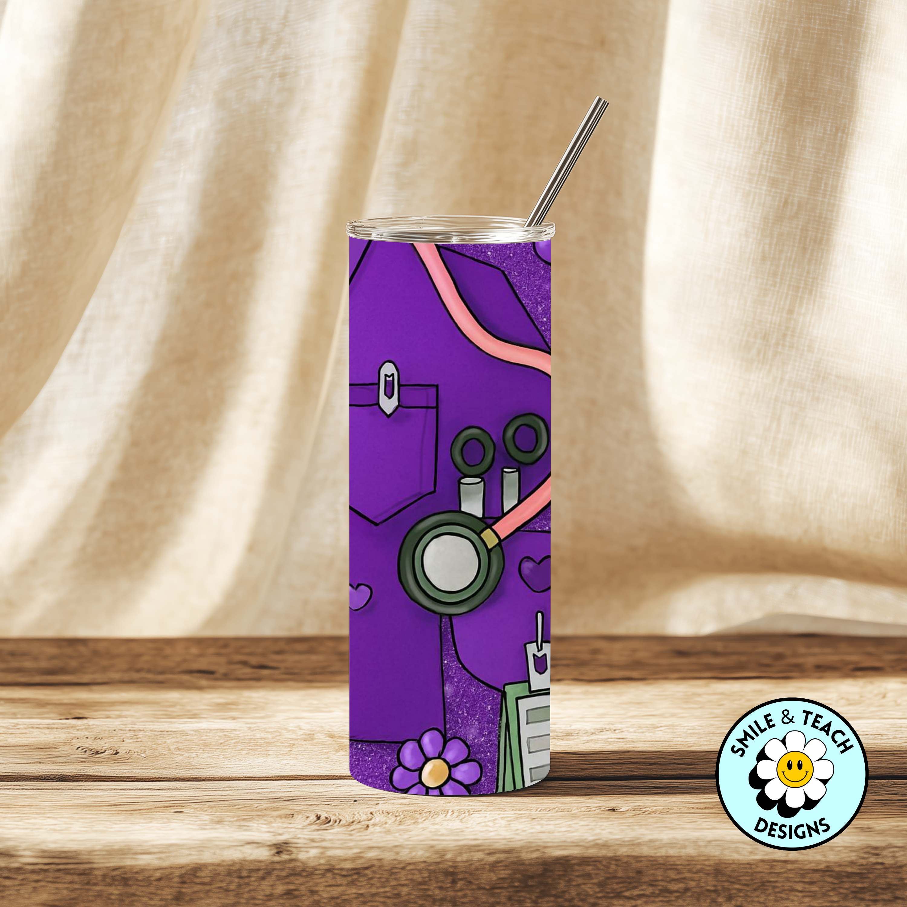 💜 Purple Scrubs Nurse 20oz Skinny Tumbler – Insulated Stainless Steel