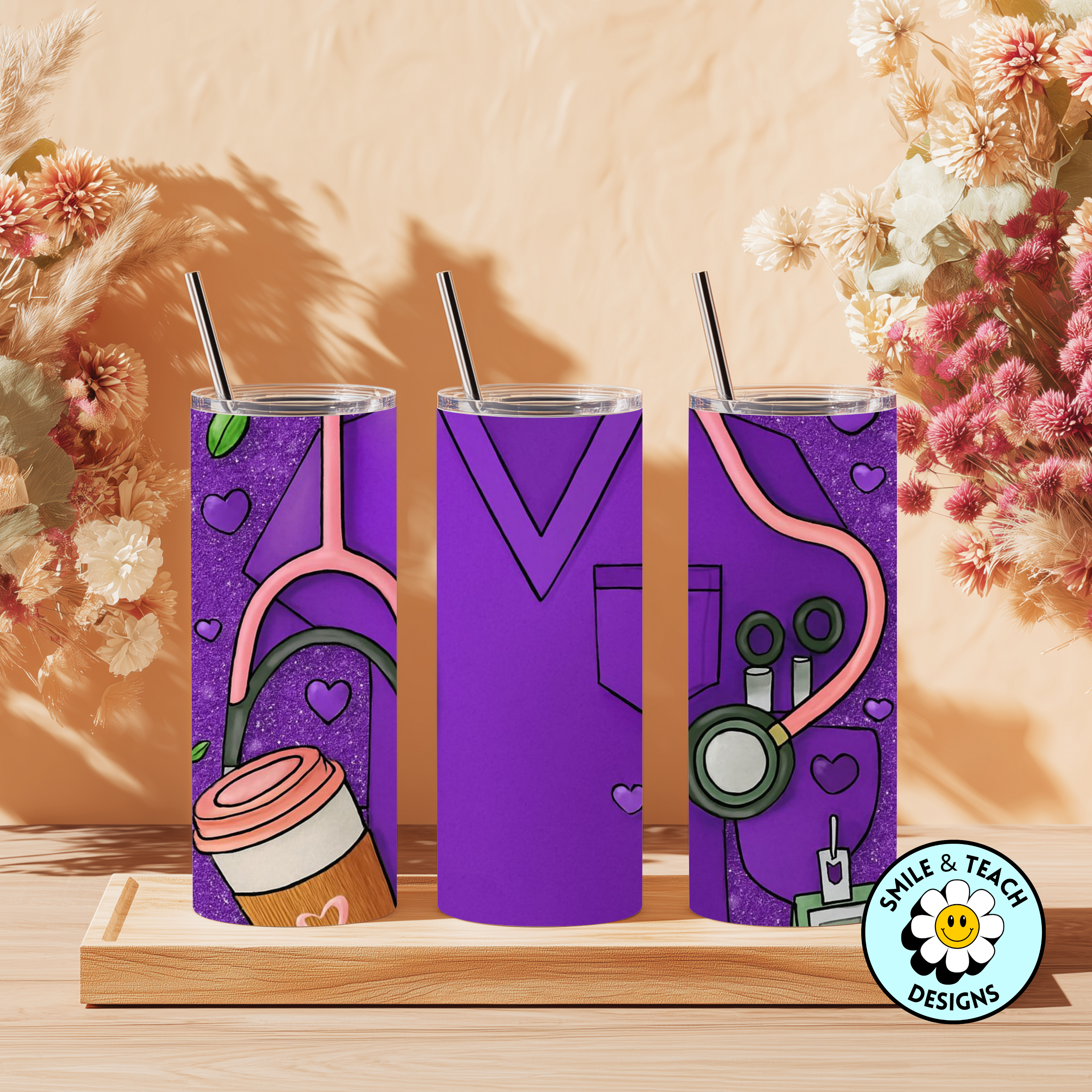 💜 Purple Scrubs Nurse 20oz Skinny Tumbler – Insulated Stainless Steel