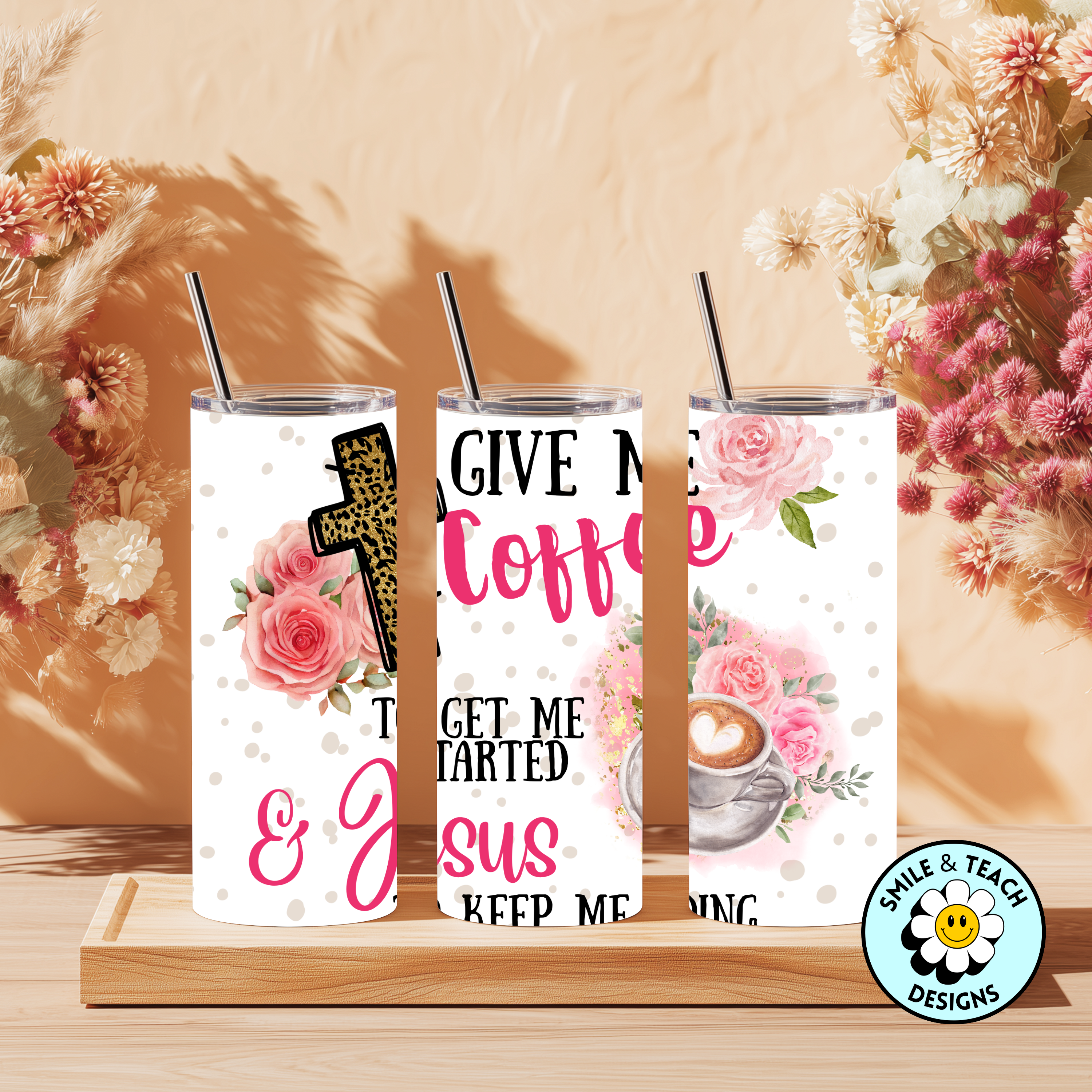 ✝️☕ “Give Me Coffee to Get Me Started, Jesus to Keep Me Going” Skinny Tumbler – 20 oz