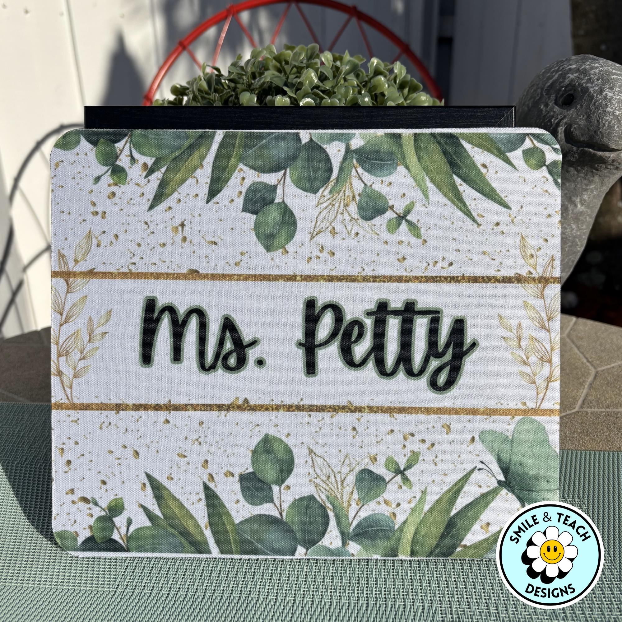 Personalized Greenery Teacher Mouse Pad – Custom Name Gift