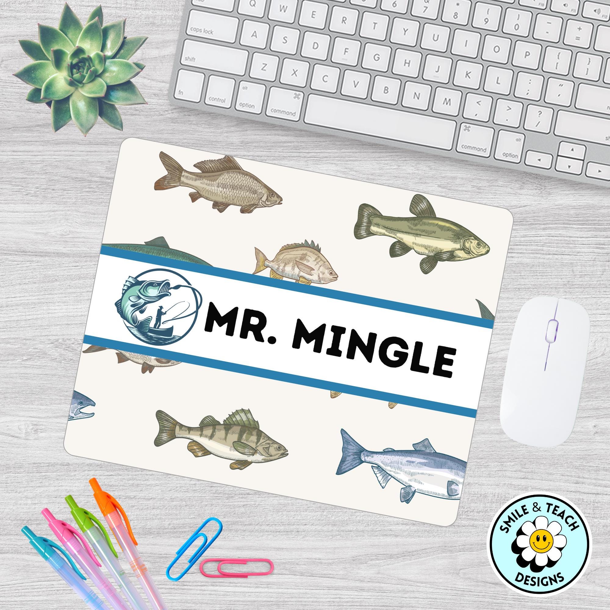 Personalized Fishing Mouse Pad – Custom Name Gift for Teachers or Fishermen