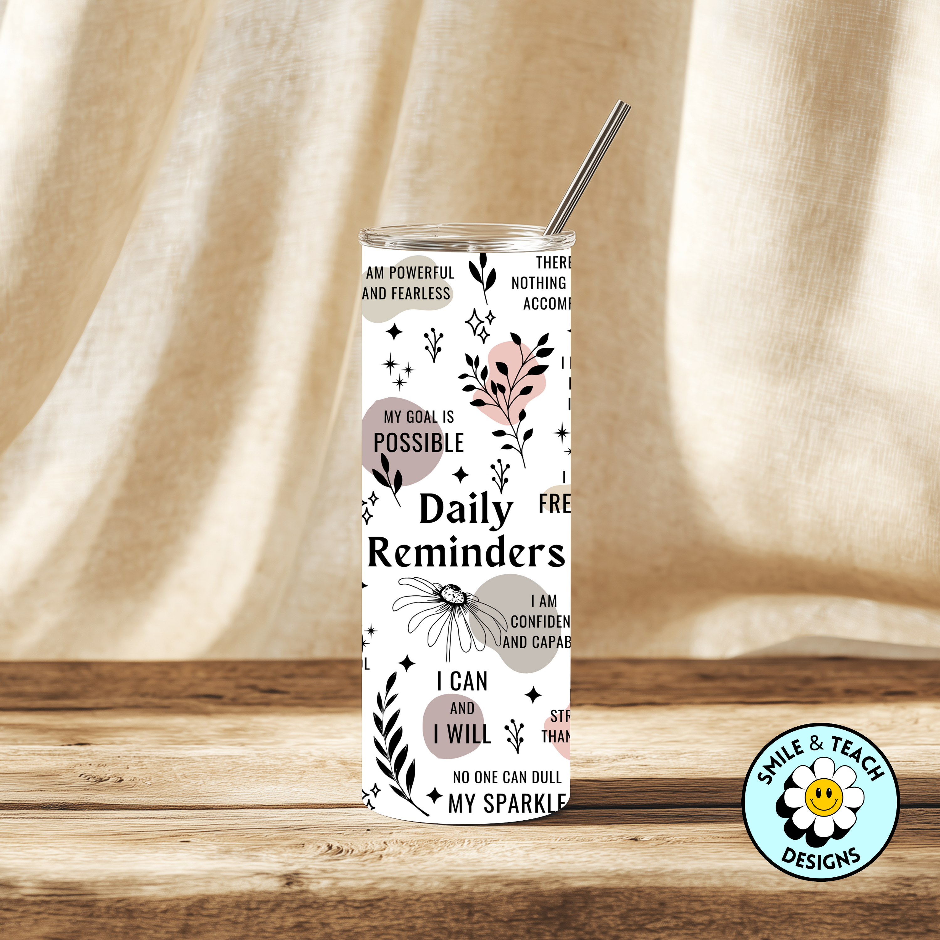 ✨🌸 Daily Reminders Affirmation Skinny Tumbler – 20 oz