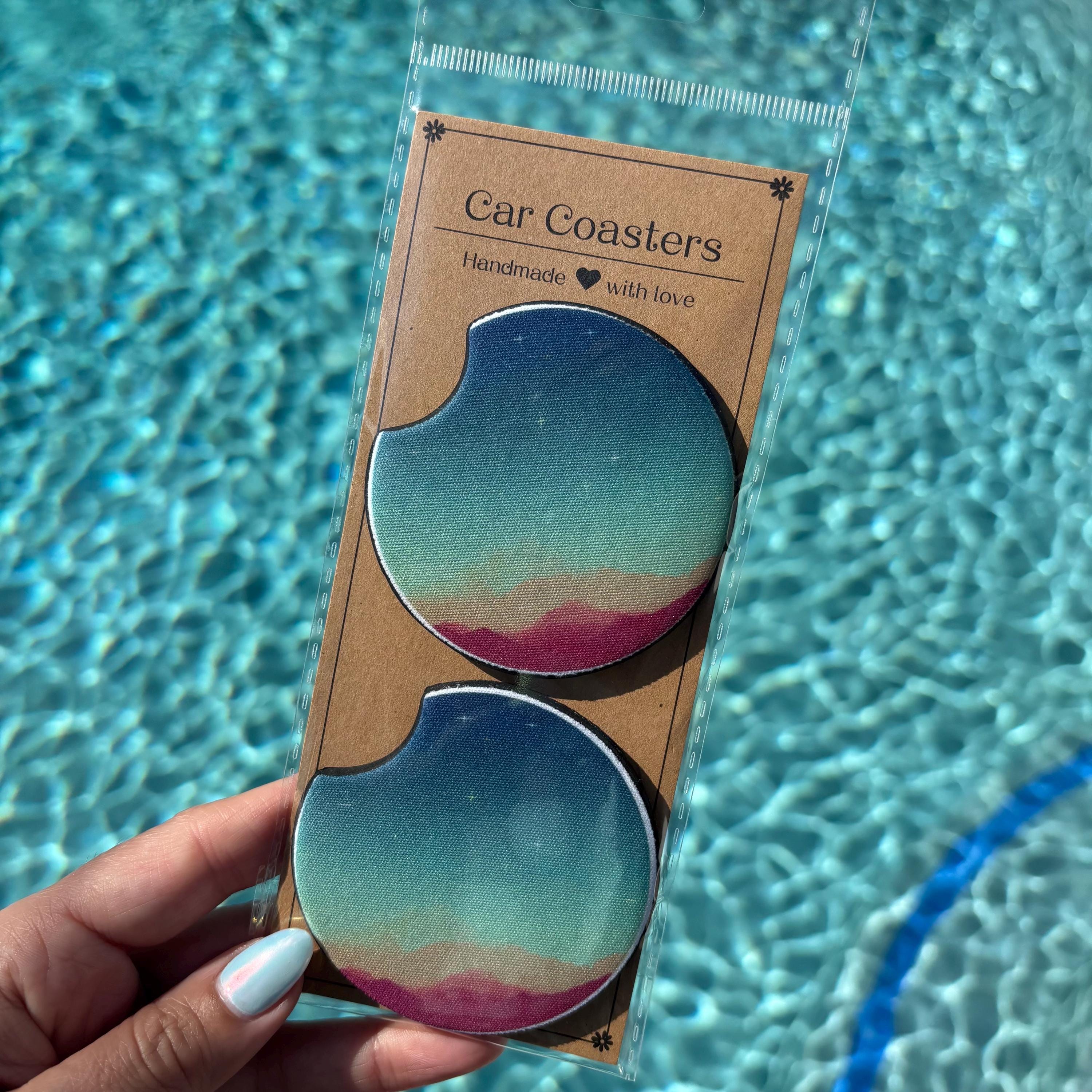 Twilight Horizon Car Coasters – Scenic & Absorbent Cup Holder Inserts