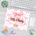 Personalized Pink Bow Teacher Mouse Pad – Custom Name Gift