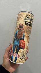 ✈️ Personalized Travel Adventure Tumbler – 20 oz Skinny