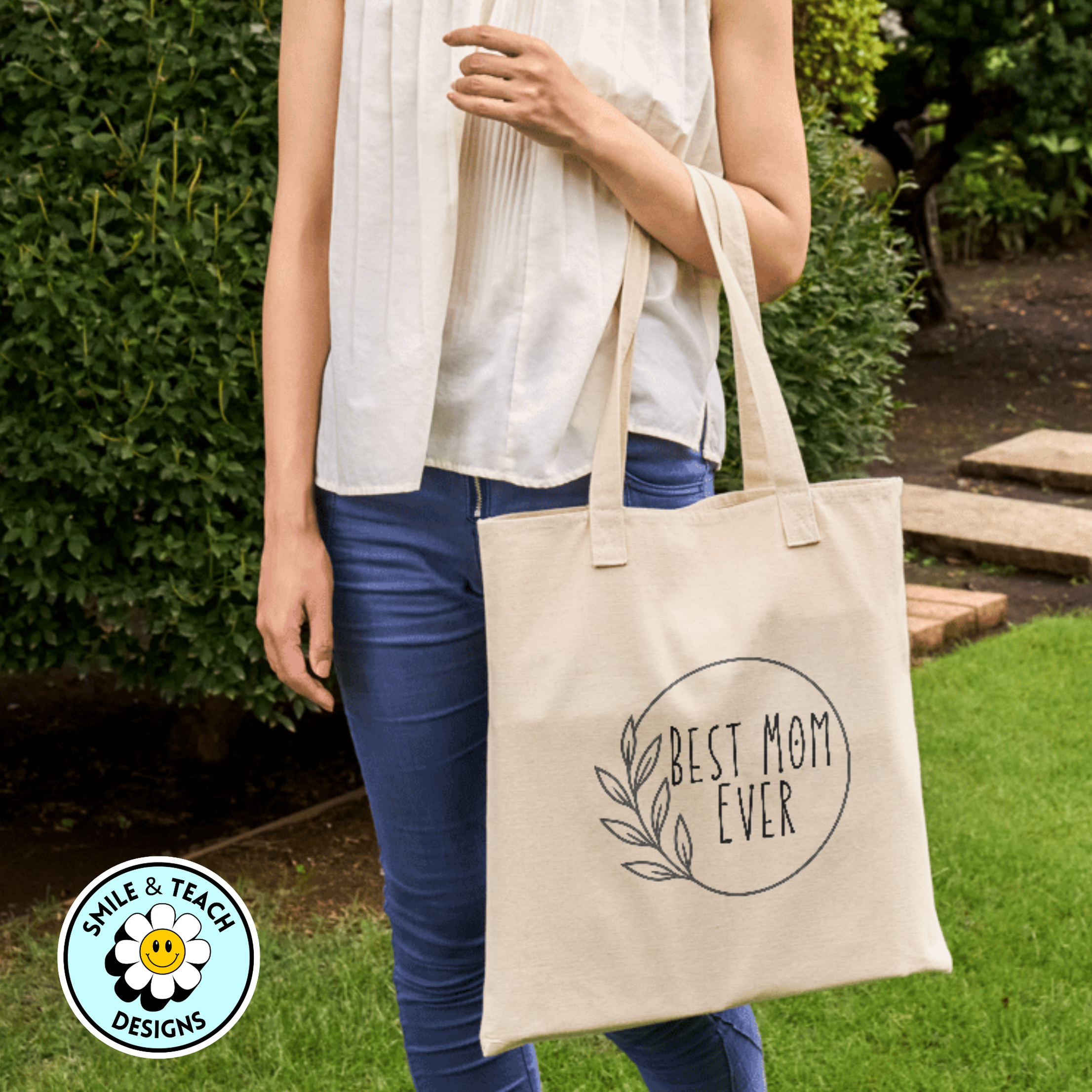 Best Mom Ever Tote Bag – Minimalist Floral Canvas Bag – Mother’s Day Gift