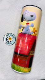 ☀️ Classic Snoopy Cartoon Dog & Bird–Inspired Tumbler – 20 oz Skinny
