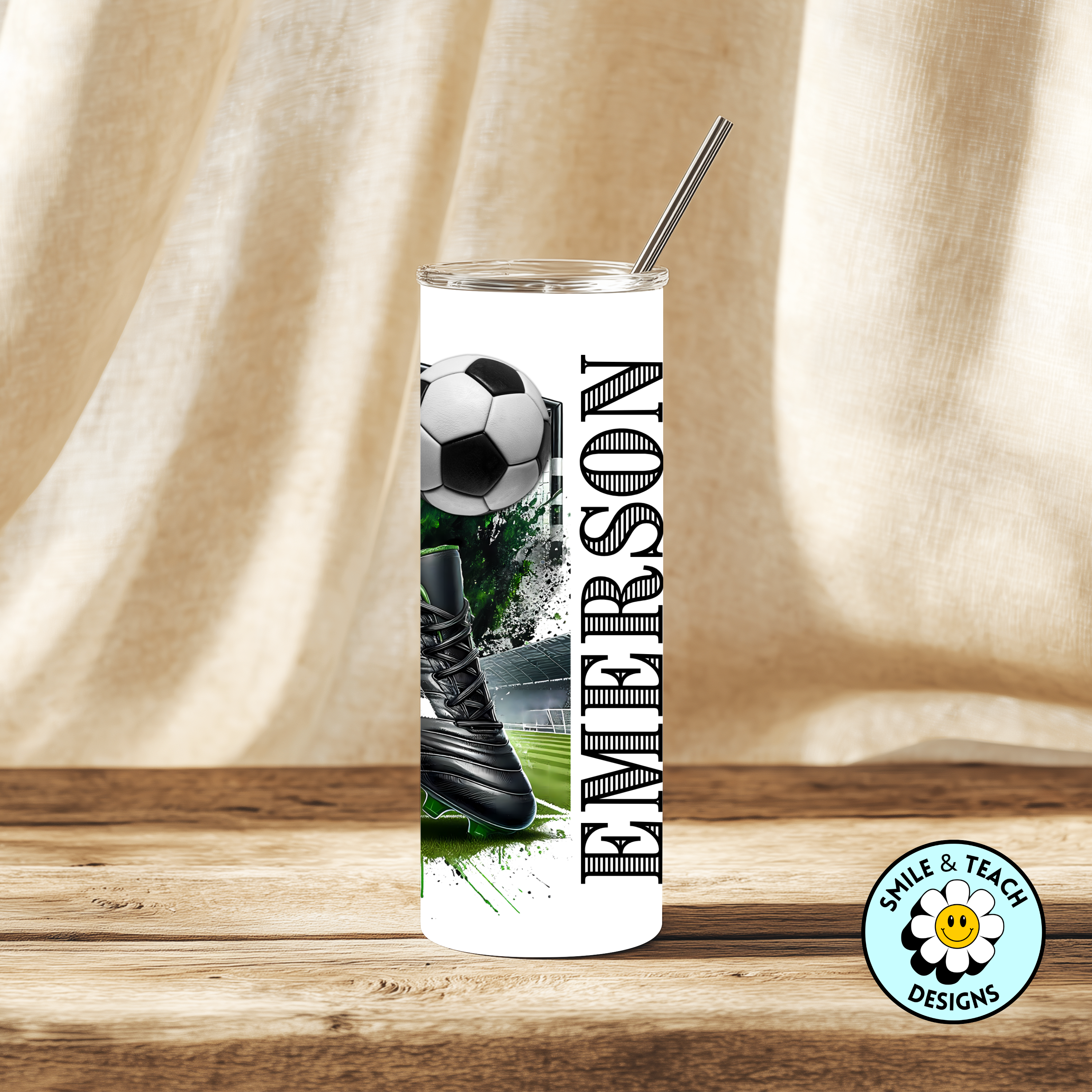 ⚽ Personalized Soccer Tumbler – 20 oz Skinny