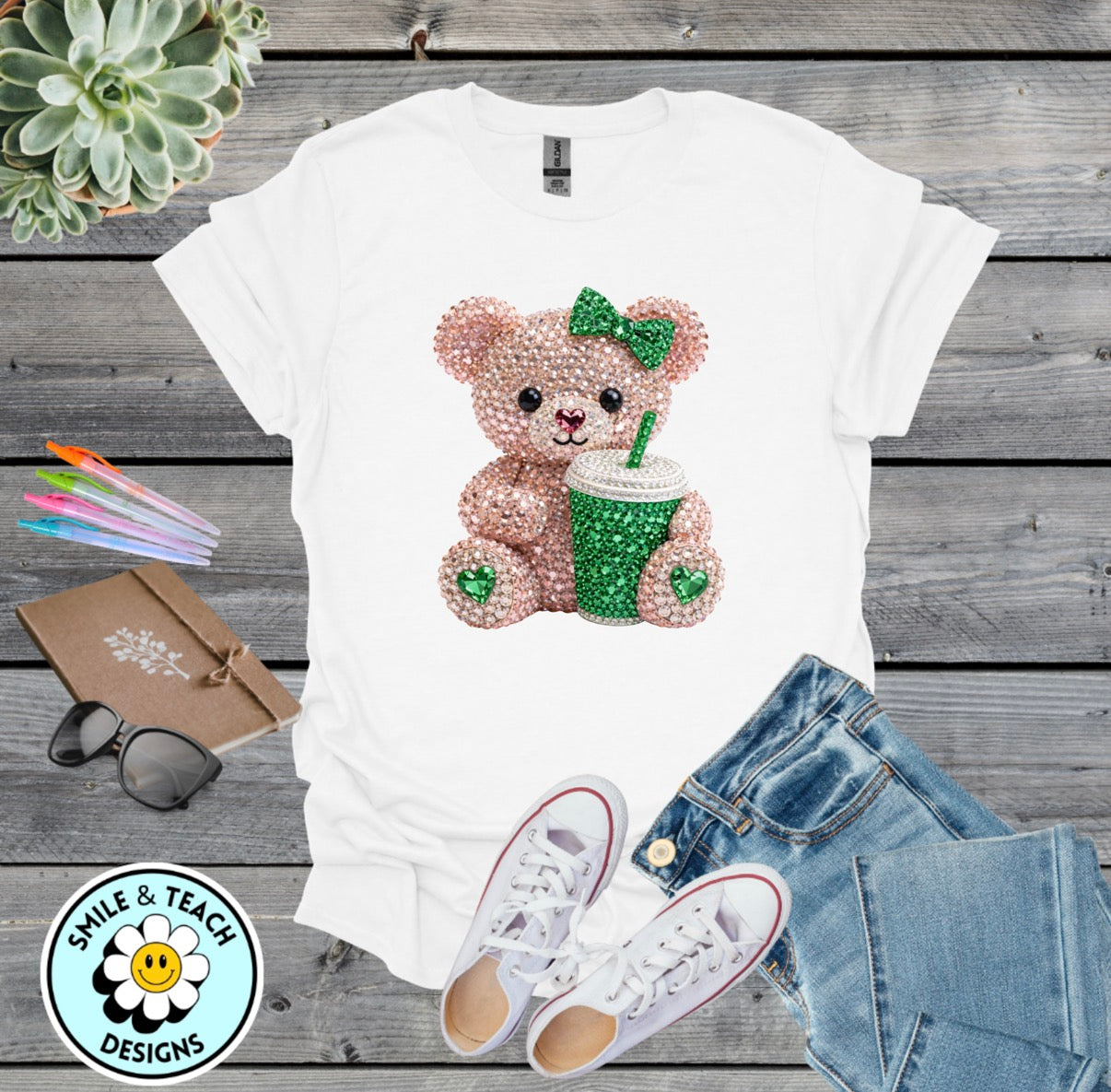 Rhinestone Bear Coffee Lover DTF Transfer