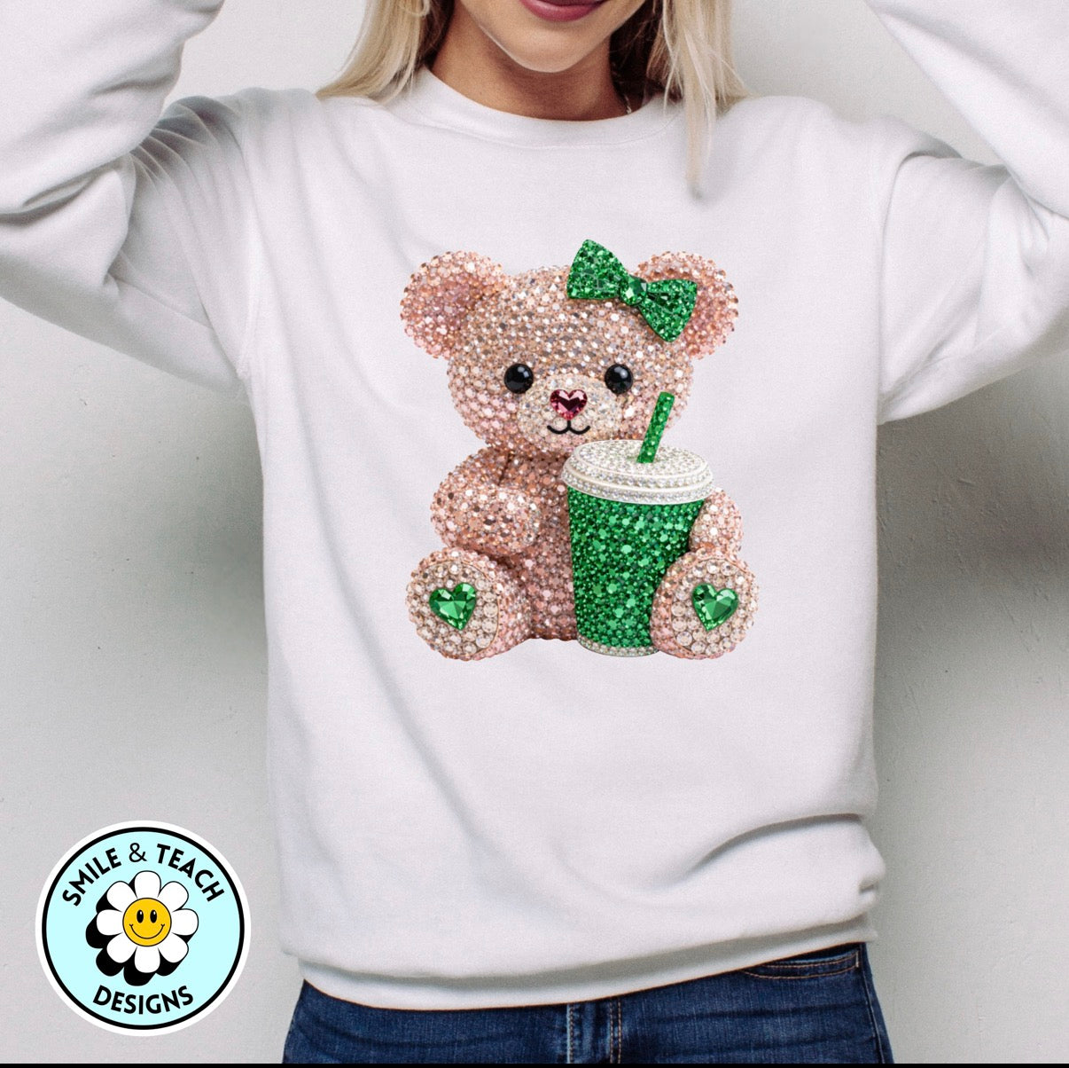 Rhinestone Bear Coffee Lover DTF Transfer