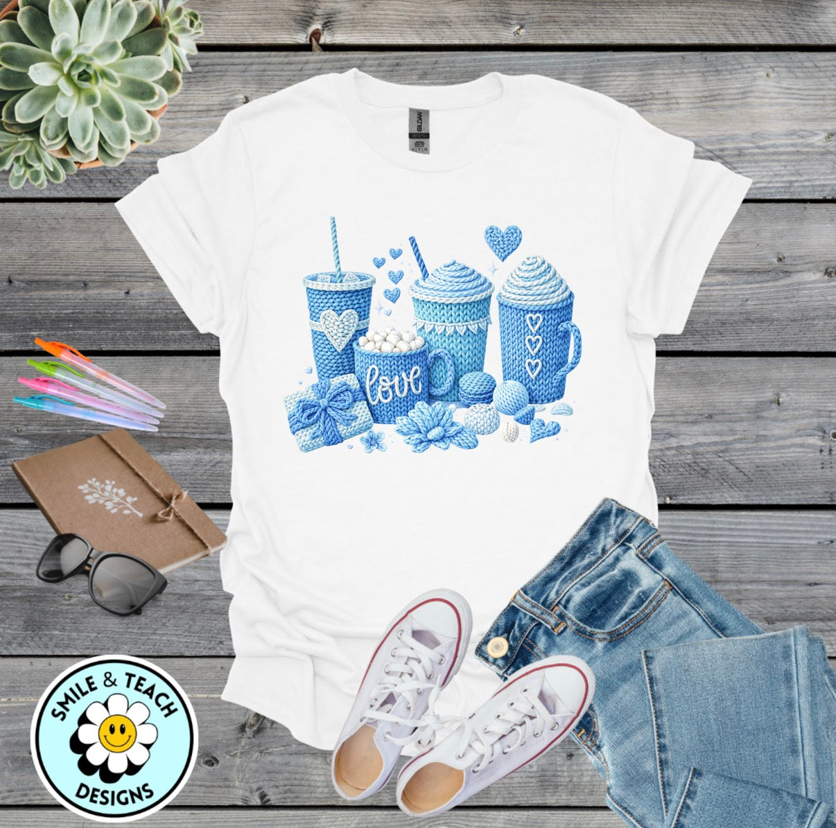 Blue Coffee Lover Crochet DTF Transfer