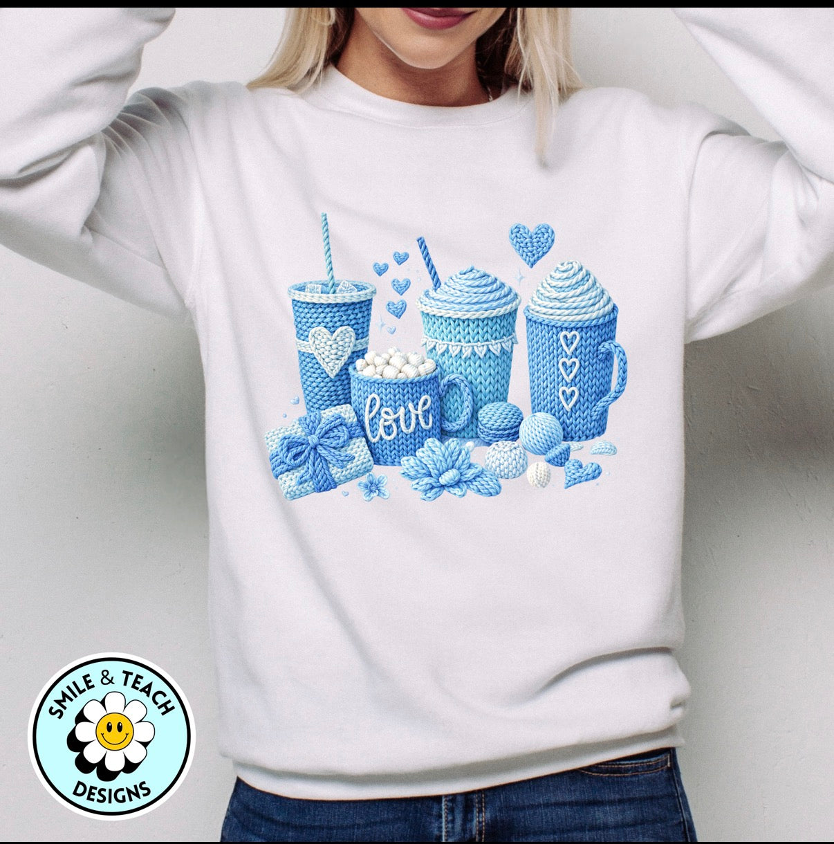 Blue Coffee Lover Crochet DTF Transfer