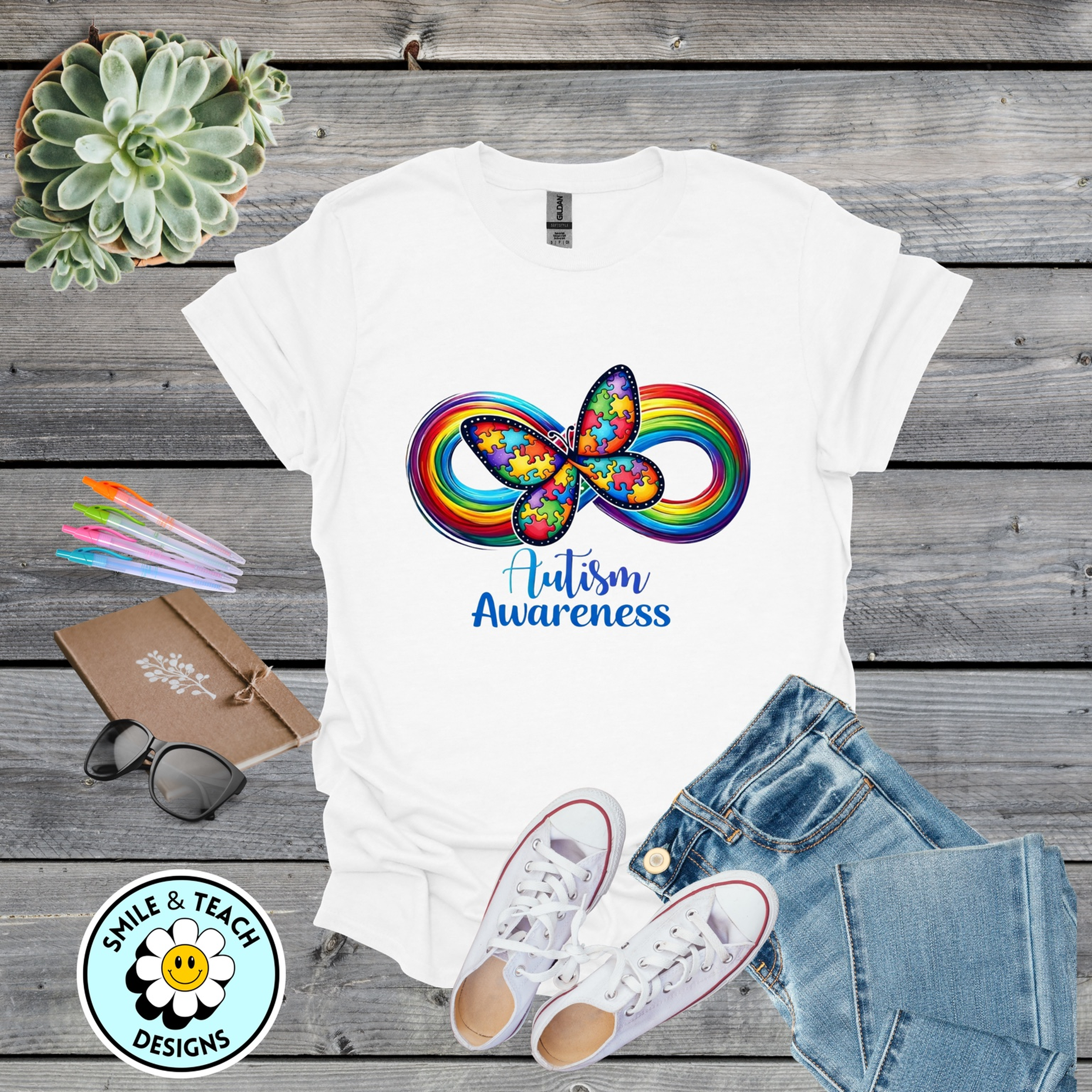 Autism Awareness Infinity Butterfly Shirt | Rainbow Puzzle Design | Teacher & Advocate Tee