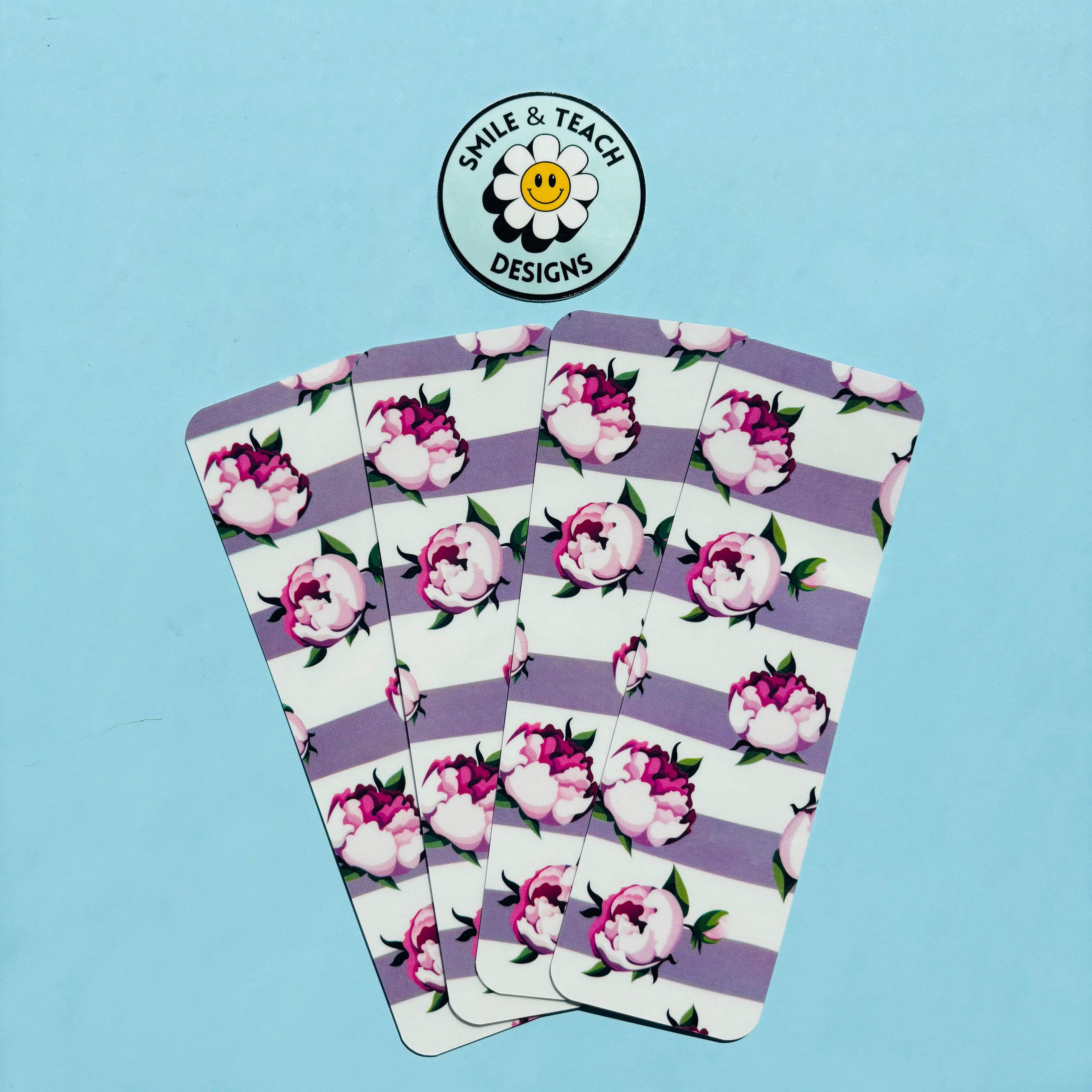 Purple Stripe Floral Bookmark