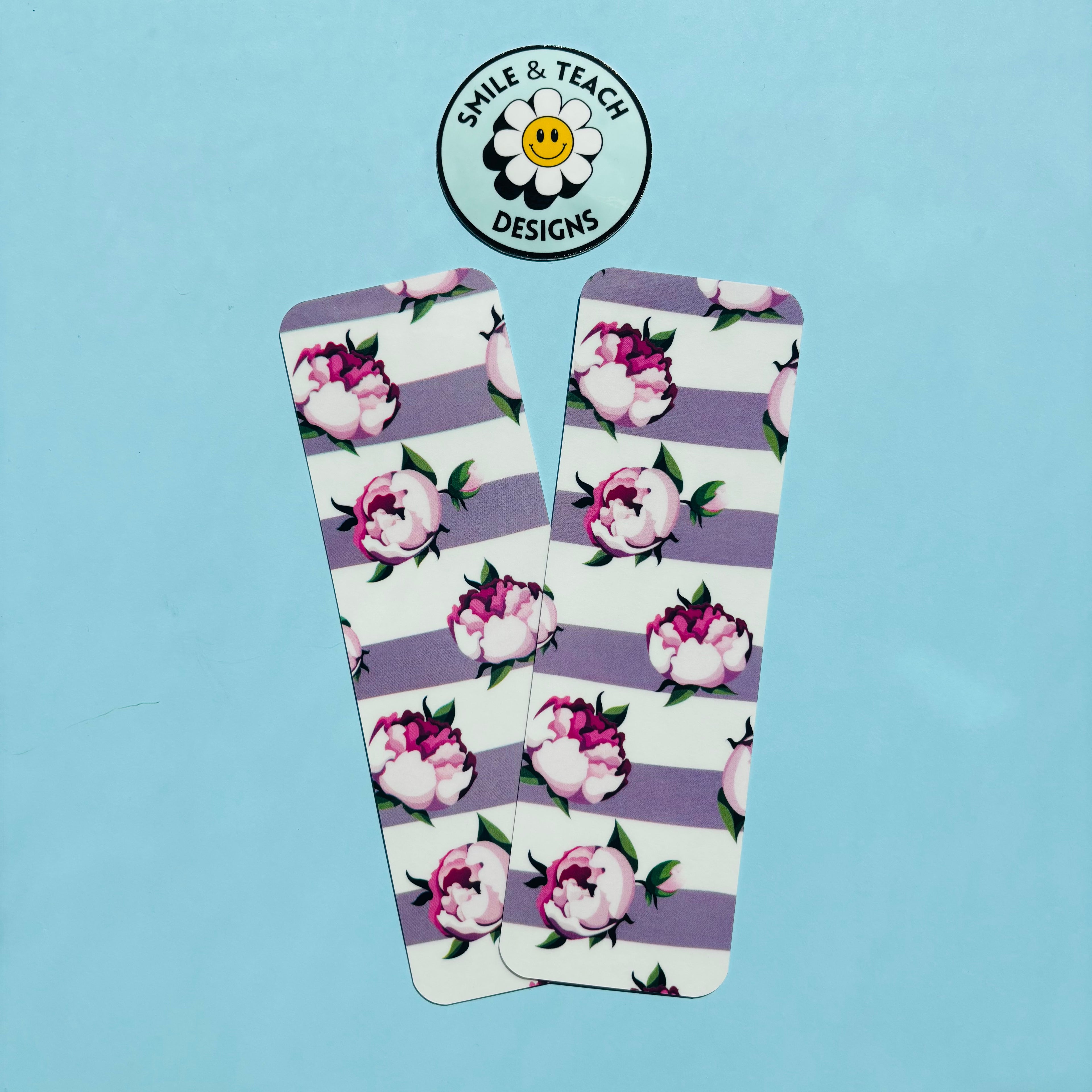 Purple Stripe Floral Bookmark