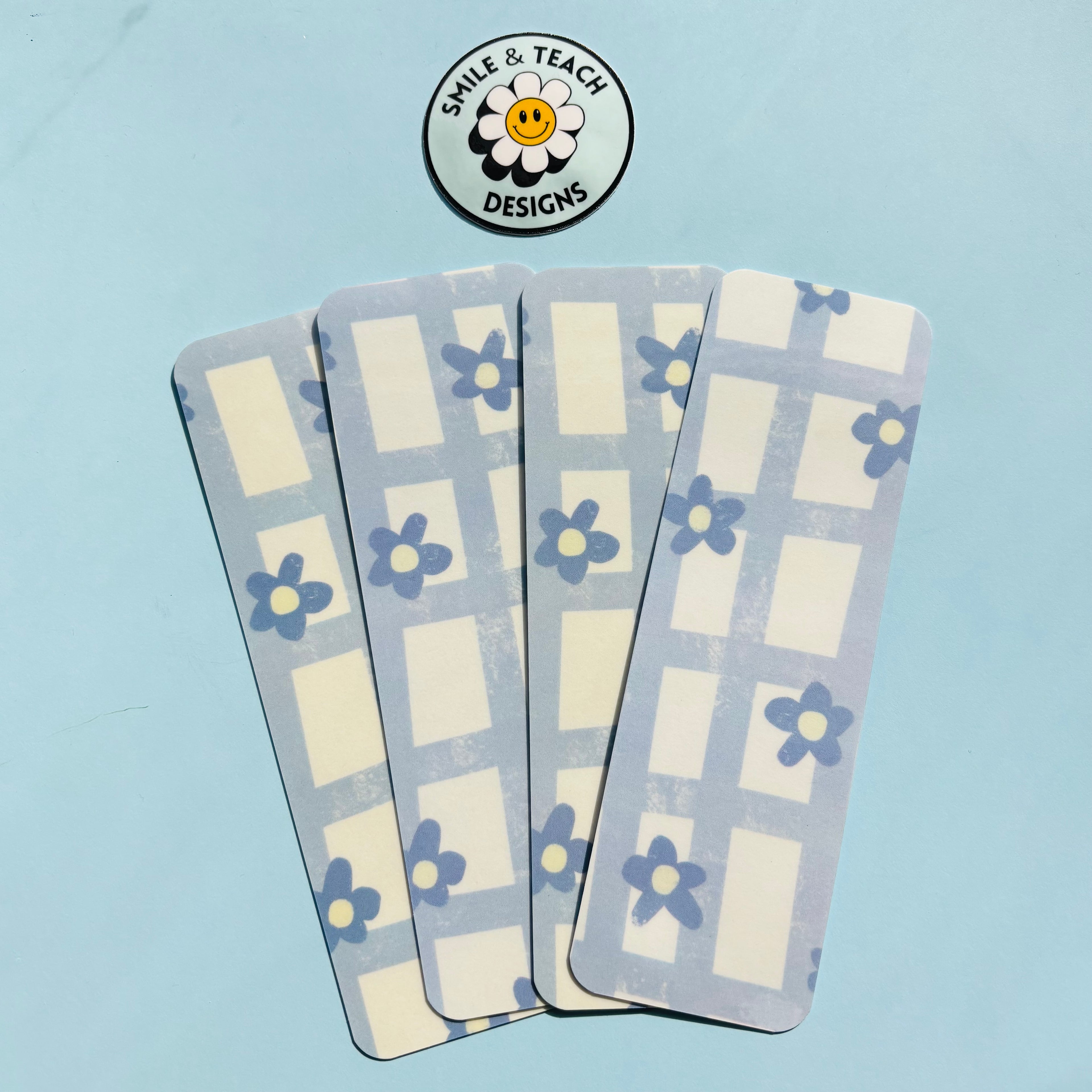Blue Checkered Floral Bookmark