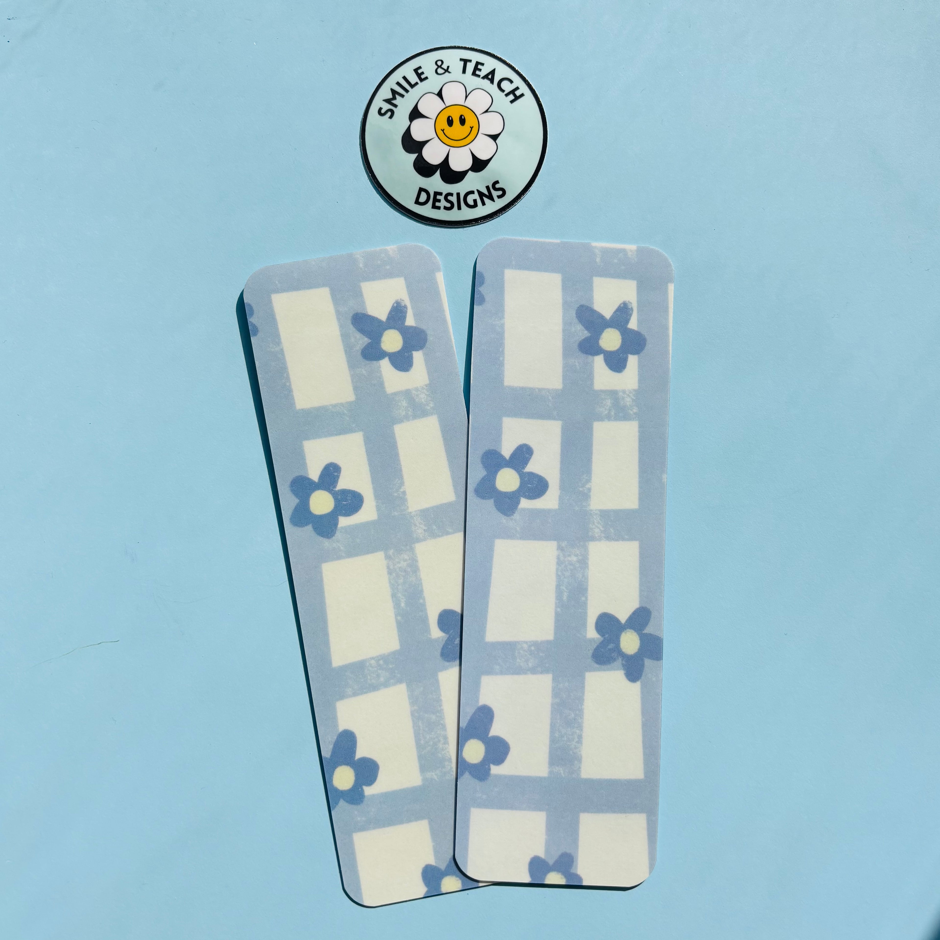 Blue Checkered Floral Bookmark