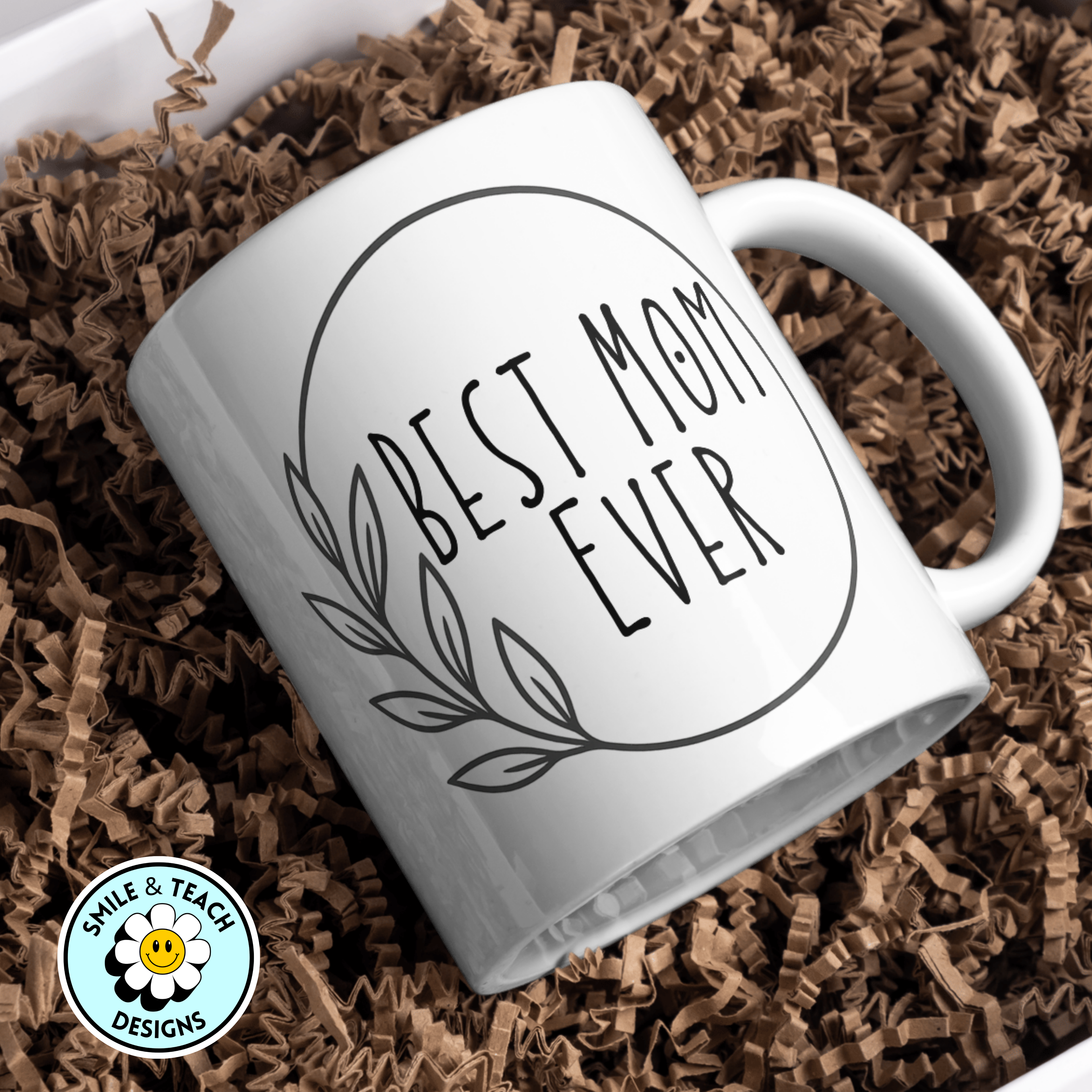 Best Mom Ever 11oz Mug – Minimalist Floral Coffee Cup – Mother’s Day Gift