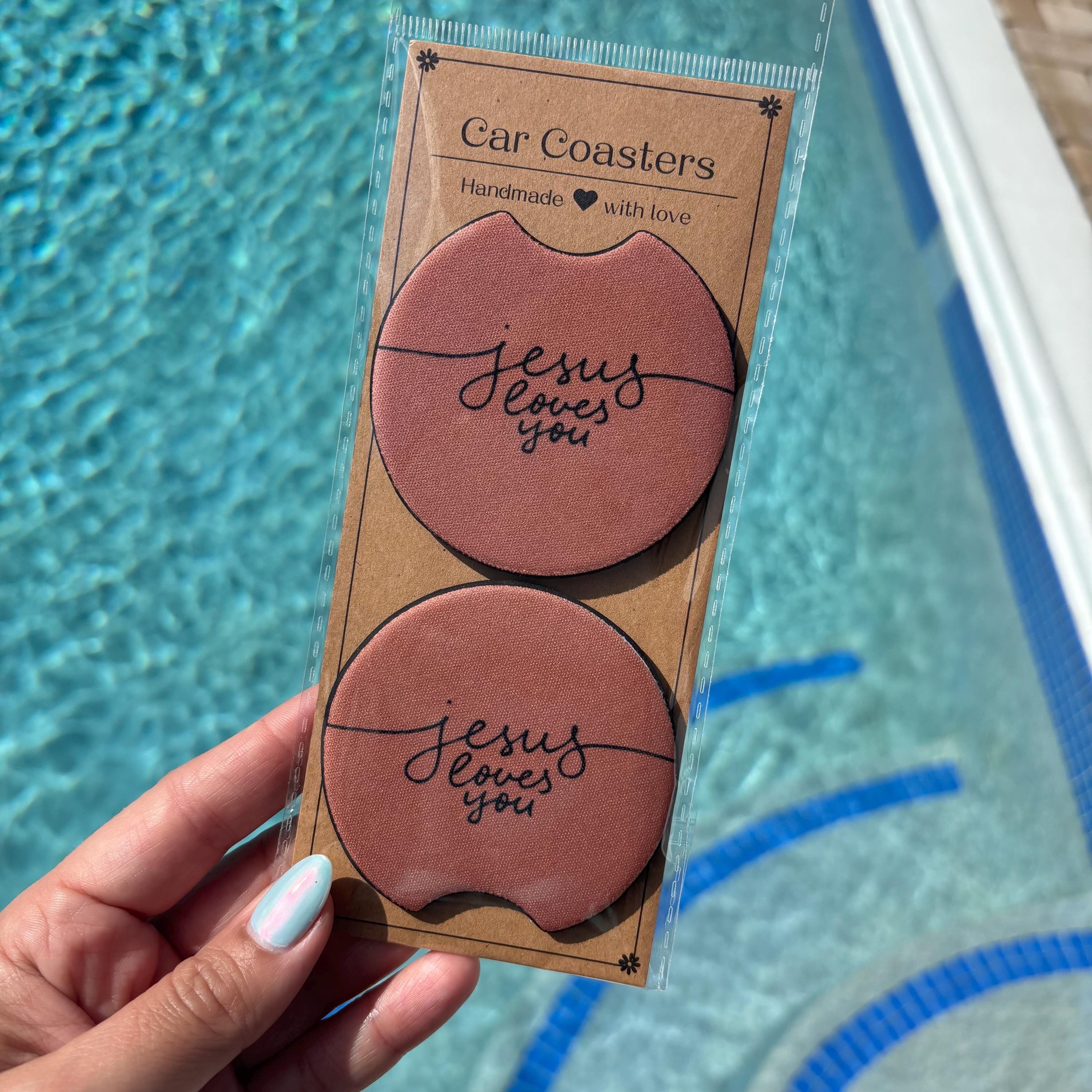 Jesus Loves You Car Coasters – Faith-Based & Absorbent Cup Holder Inserts