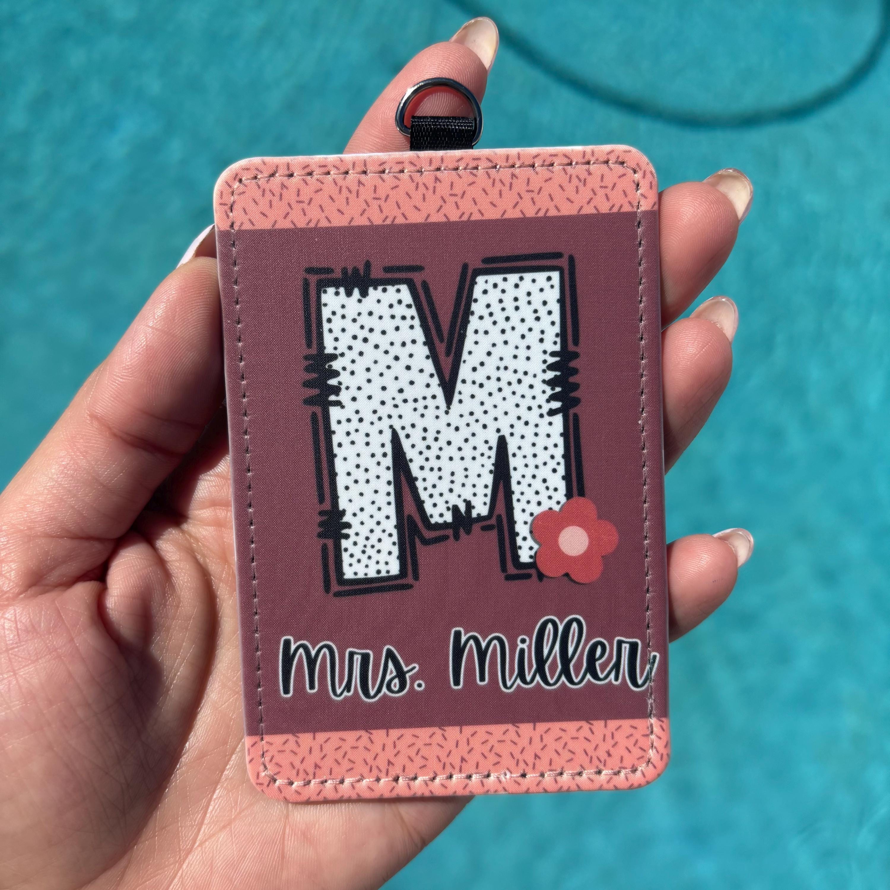 Personalized Teacher ID Badge Holder – Custom Initial & Name