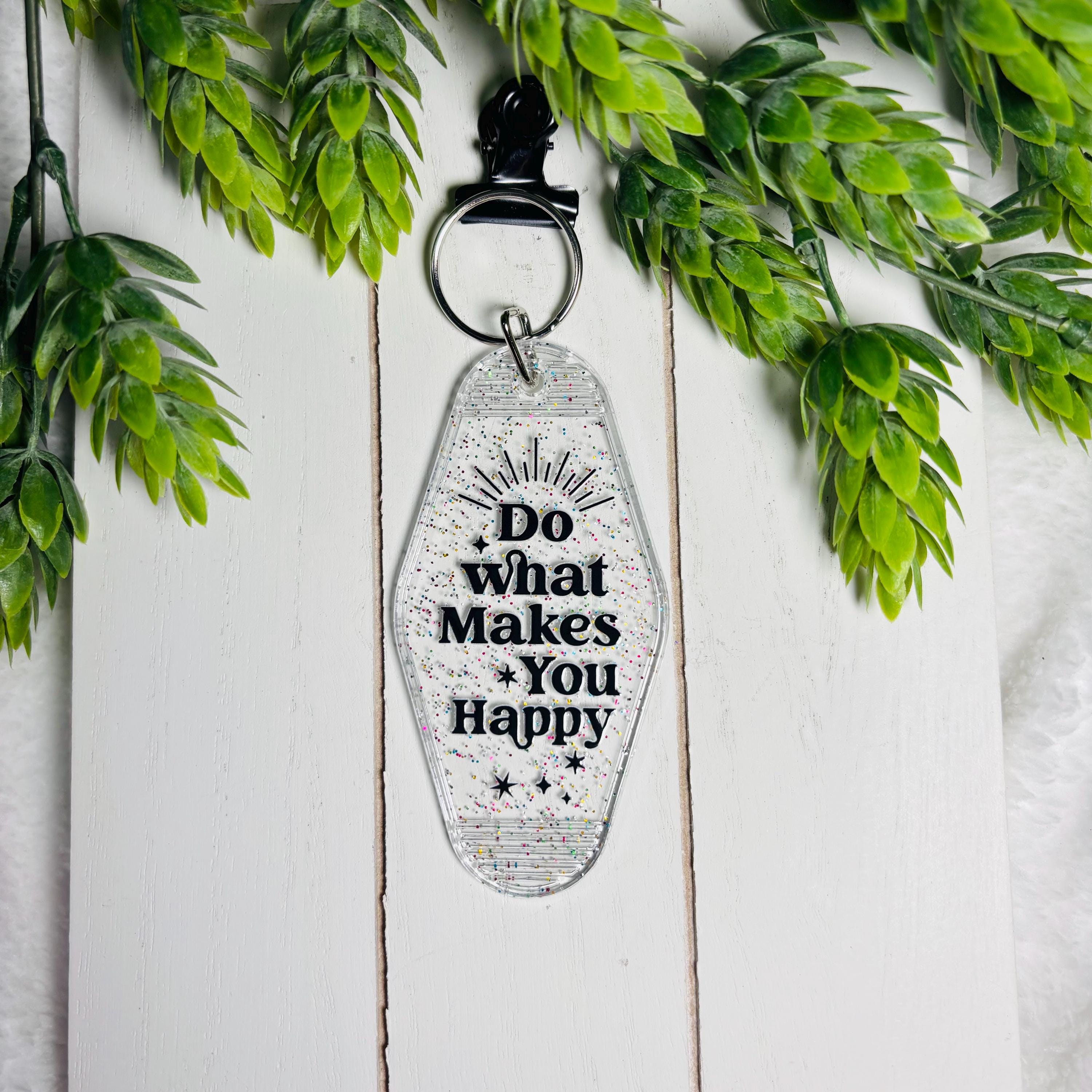 Do What Makes You Happy Motel Keychain – Glitter Retro Acrylic Key Tag