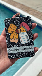 Personalized Teacher ID Badge Holder – Cute Bow & Composition Notebook Design