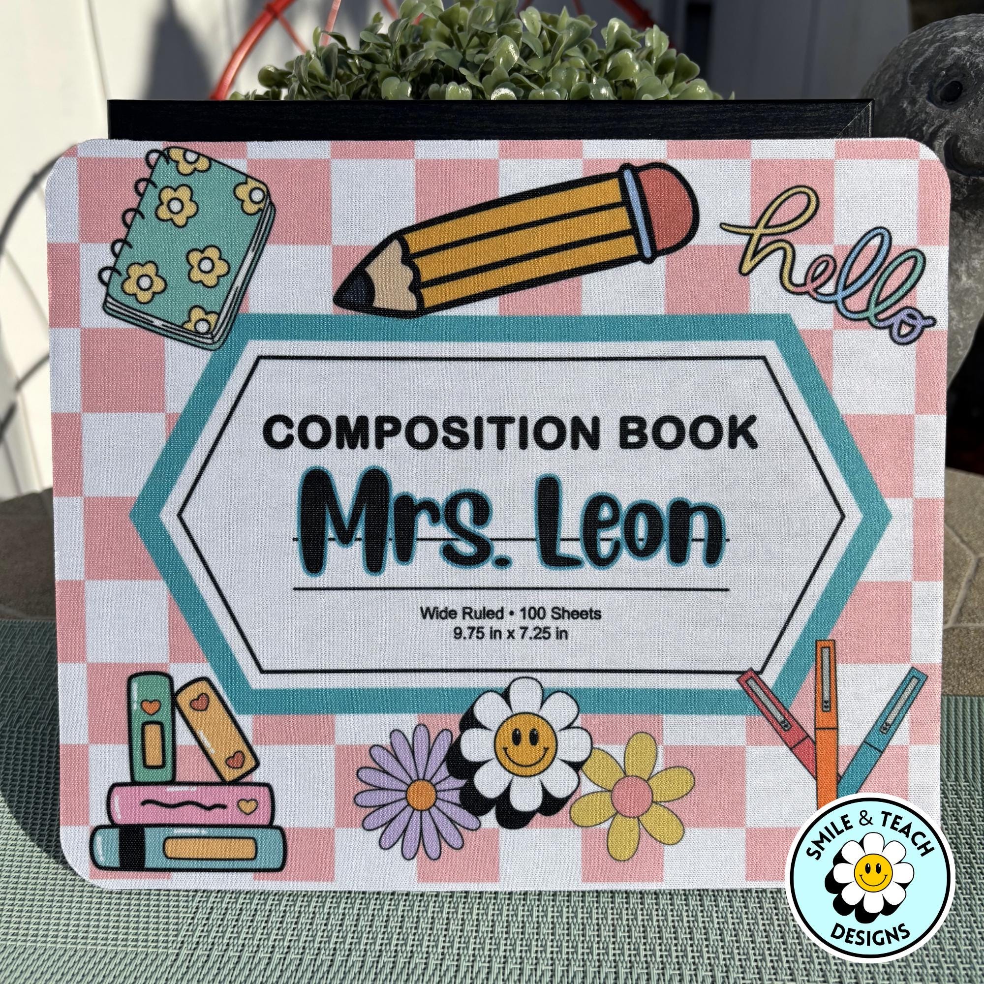 Cute Pink Composition Book Design- Personalized Teacher Mouse Pad