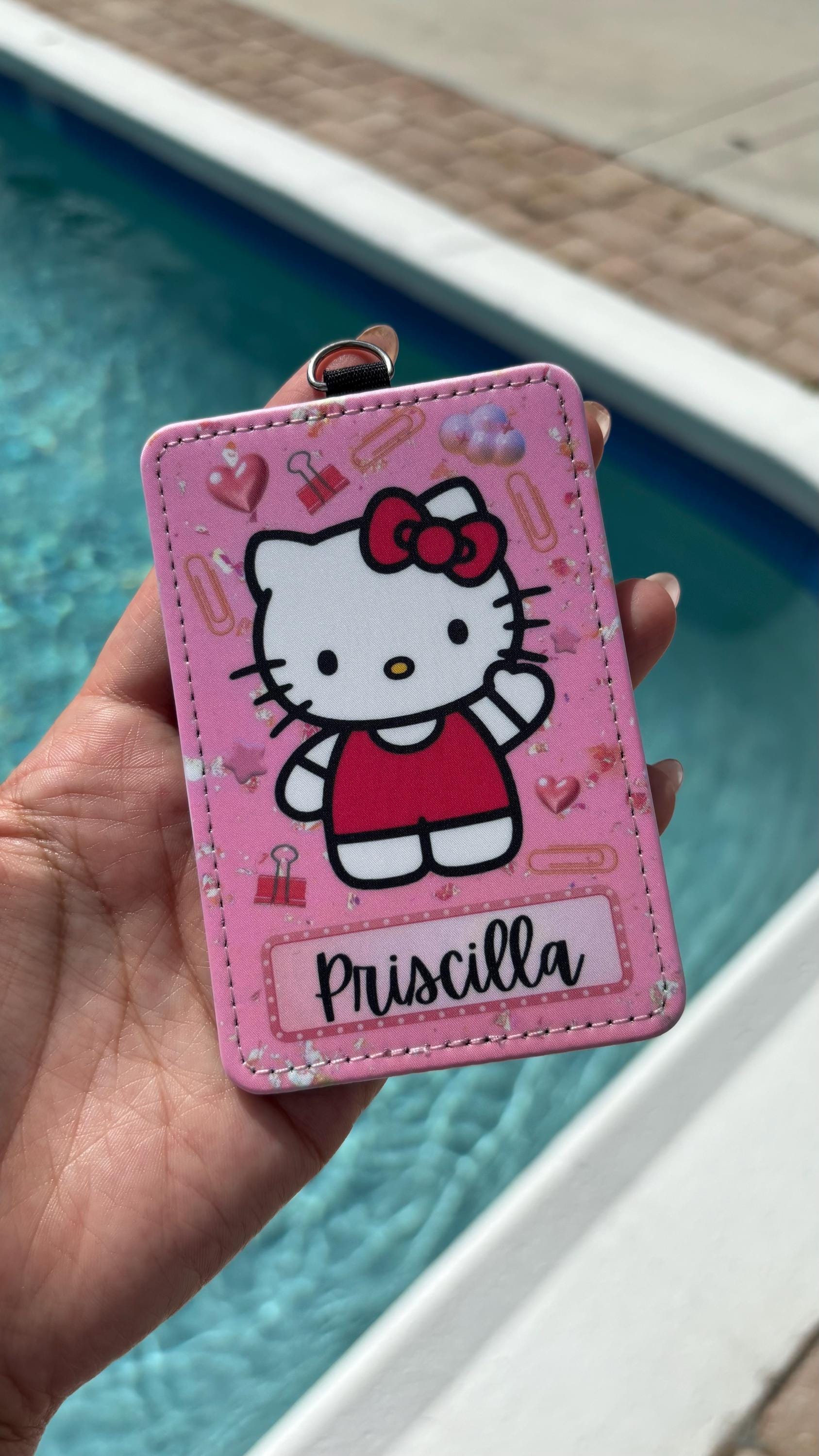 Personalized Pink Hello Kitty Character ID Badge Holder – Custom Name Teacher & Student Gift