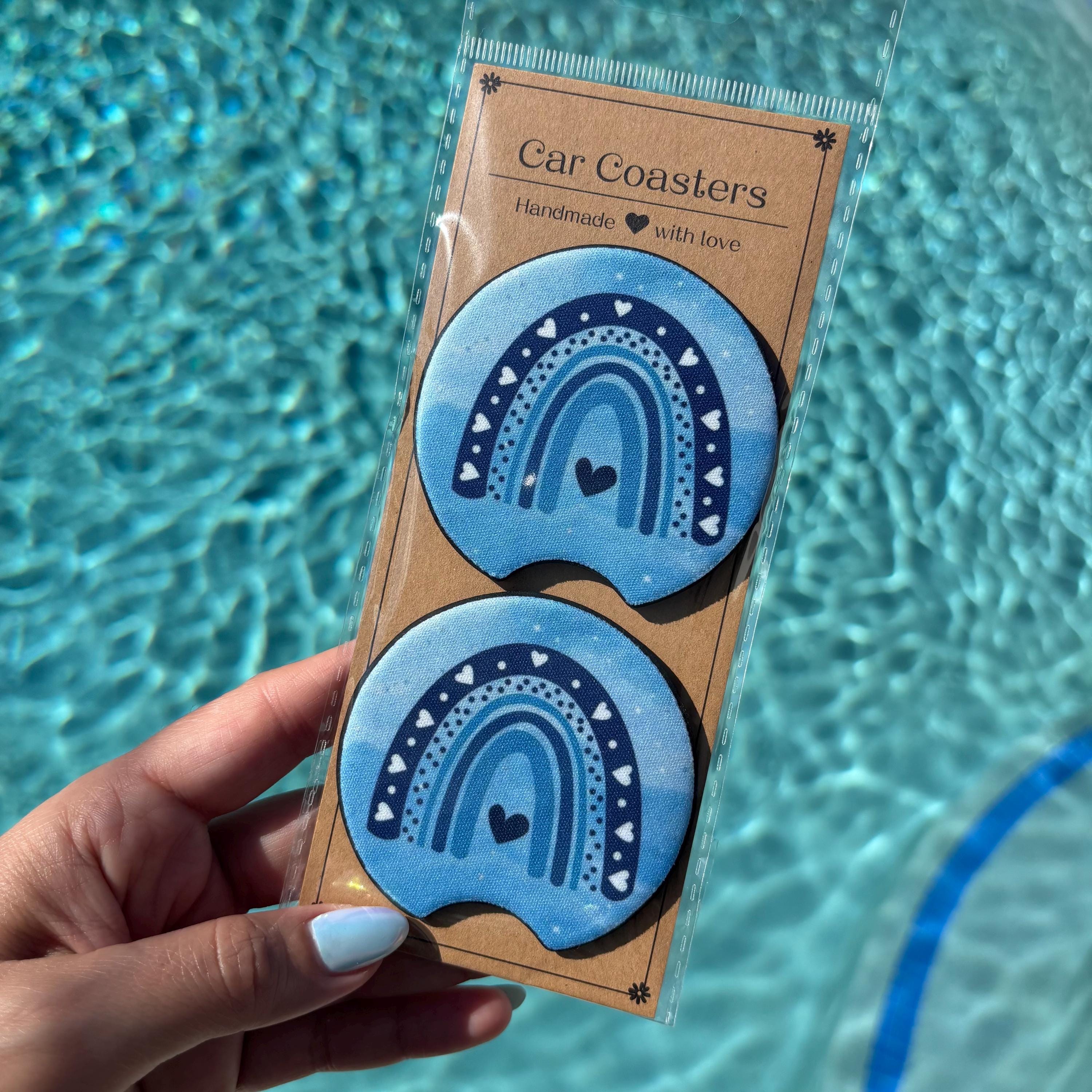 Autism Awareness Car Coasters – Blue Rainbow Design