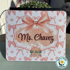 Personalized Pink Bow Teacher Mouse Pad – Custom Name Gift