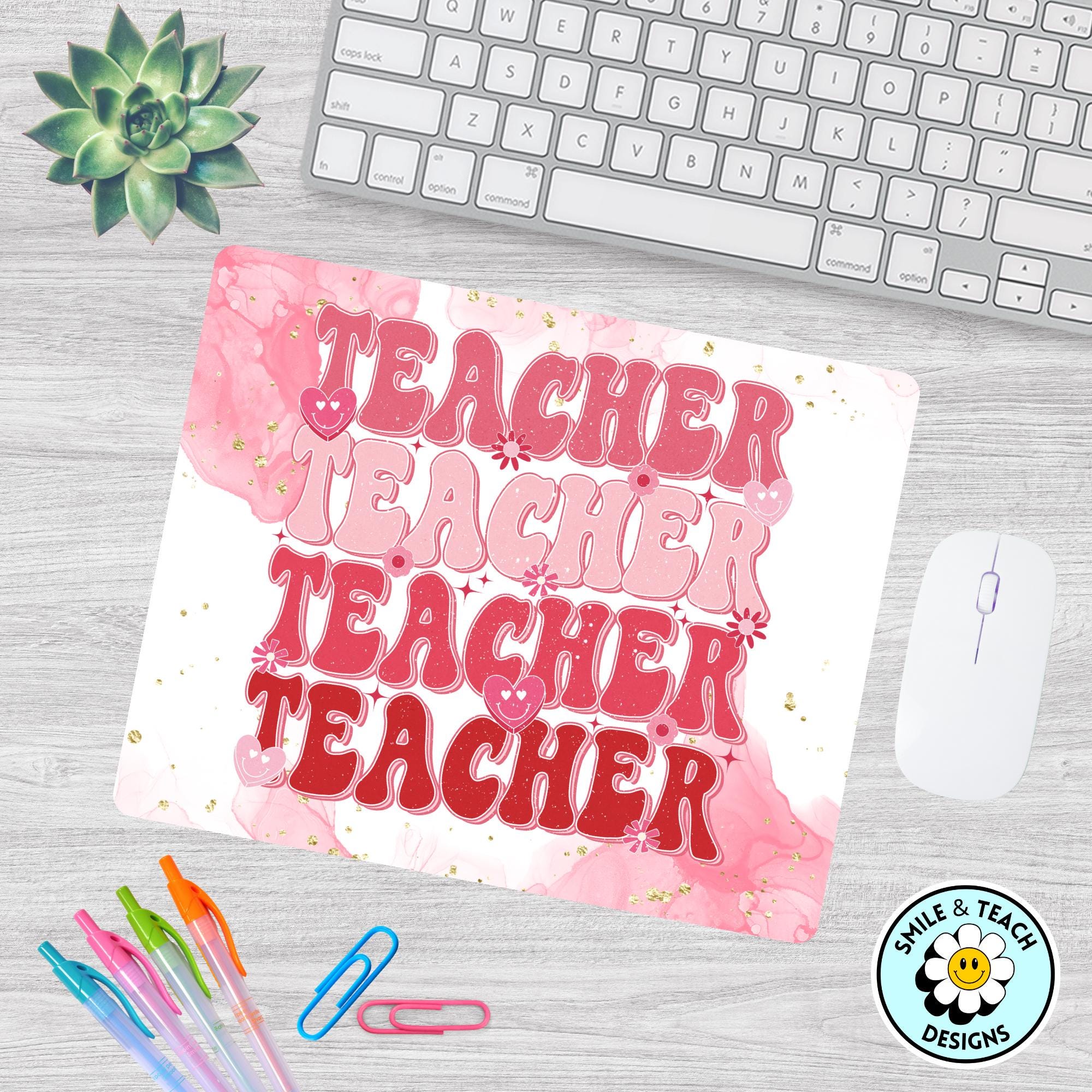 Retro Pink Teacher Mouse Pad – Cute Desk Gift for Educators