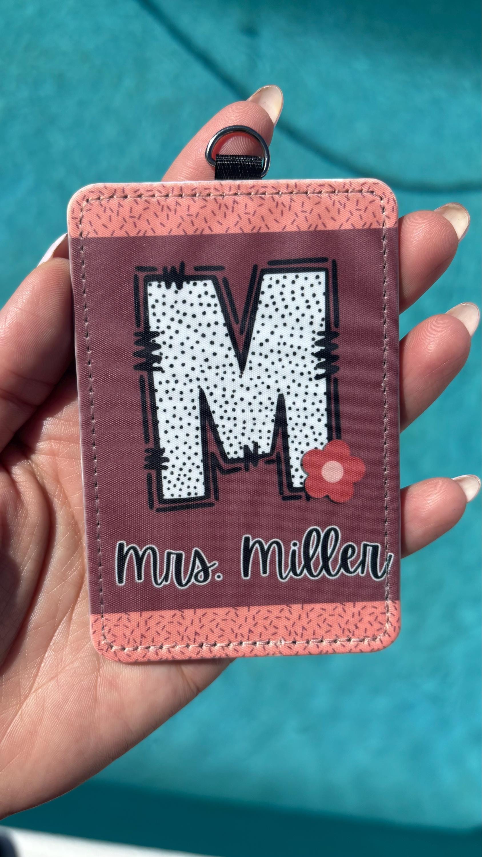 Personalized Teacher ID Badge Holder – Custom Initial & Name