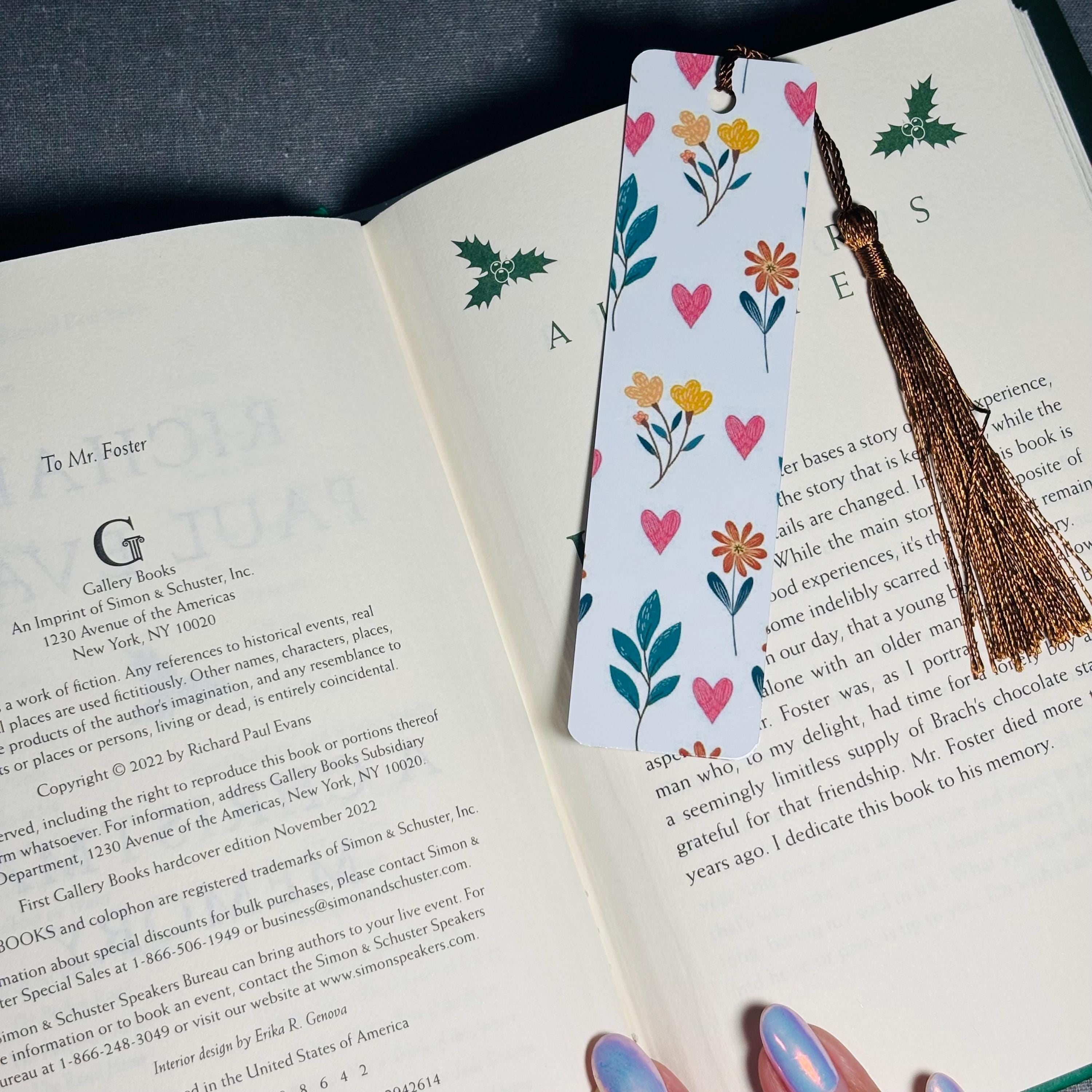 Hearts & Flowers Bookmark with Tassel – Romantic & Durable Aluminum Page Holder