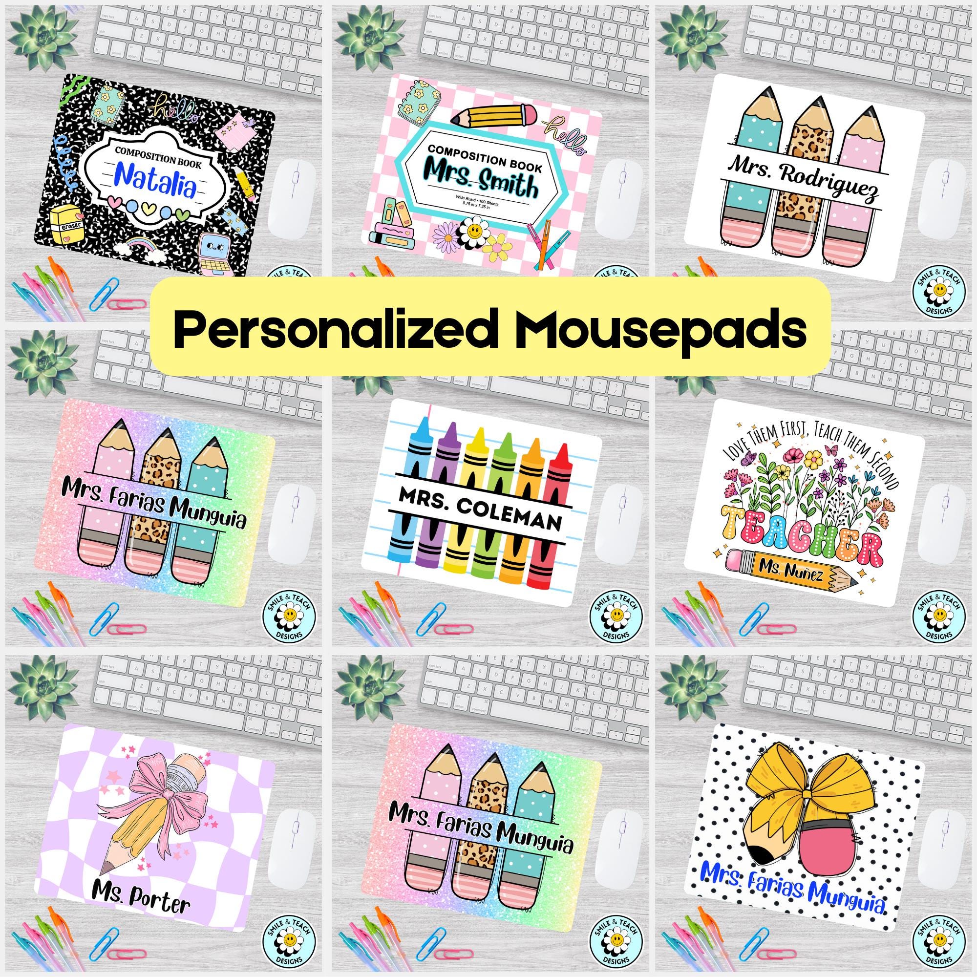 Personalized Teacher Mouse Pads – Custom Name & Cute Design