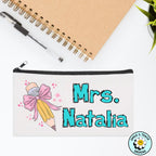 Personalized Teacher Pencil & Bow Zipper Pouch – Cute & Practical Gift
