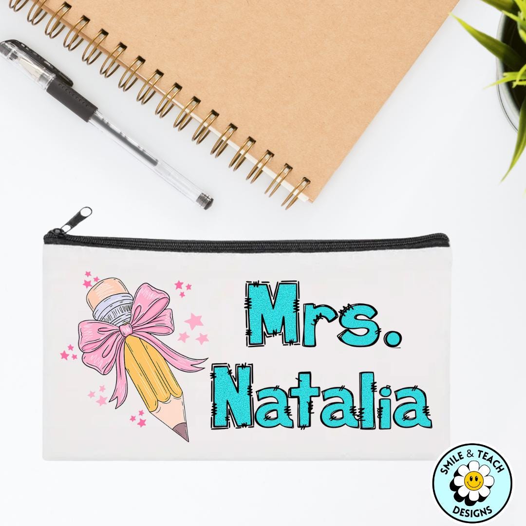 Personalized Teacher Pencil & Bow Zipper Pouch – Cute & Practical Gift