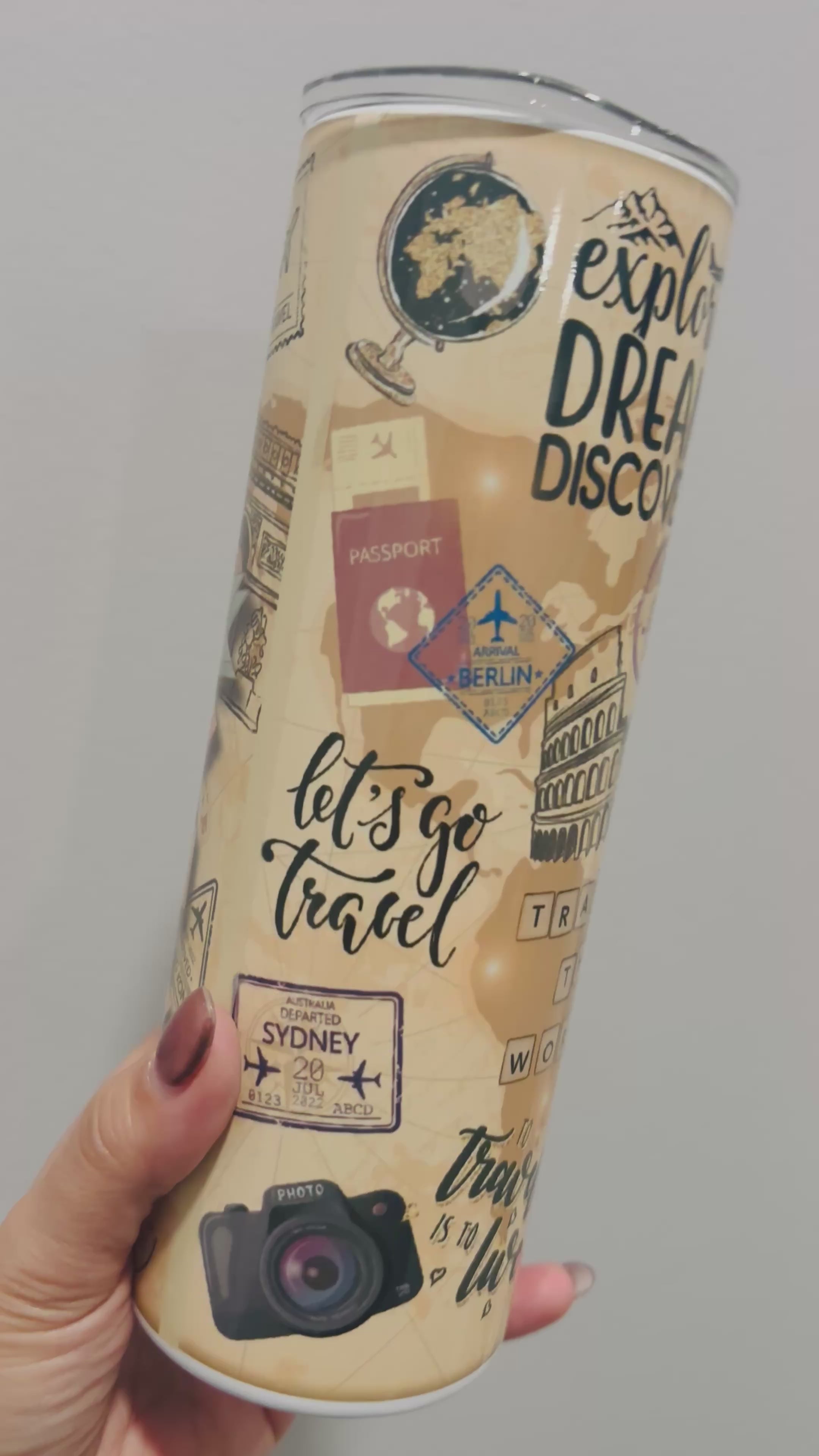 ✈️ Personalized Travel Adventure Tumbler – 20 oz Skinny